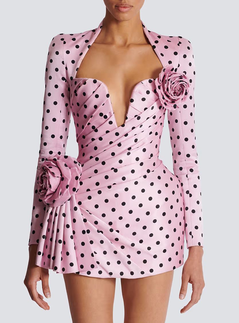 Balmain o1s1wg110825 Polka Dots Short Printed Dress in Pink Size L / US 10 / IT 46 - 4 Thumbnail