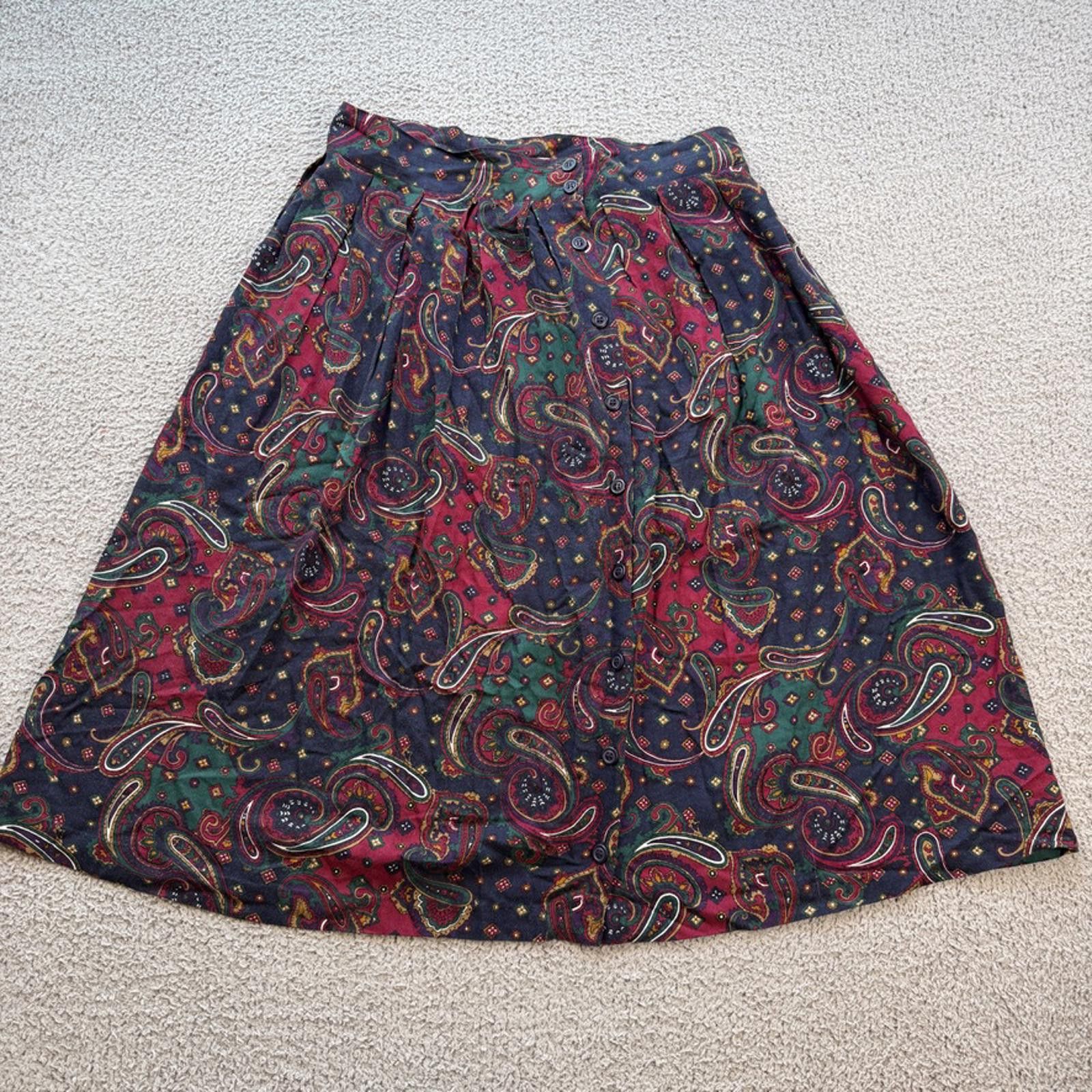 Other Vintage 90s Lee Davidson Paisley Rayon Button Front Skirt 16 Size 38" / US 16 / IT 52 - 1 Thumbnail