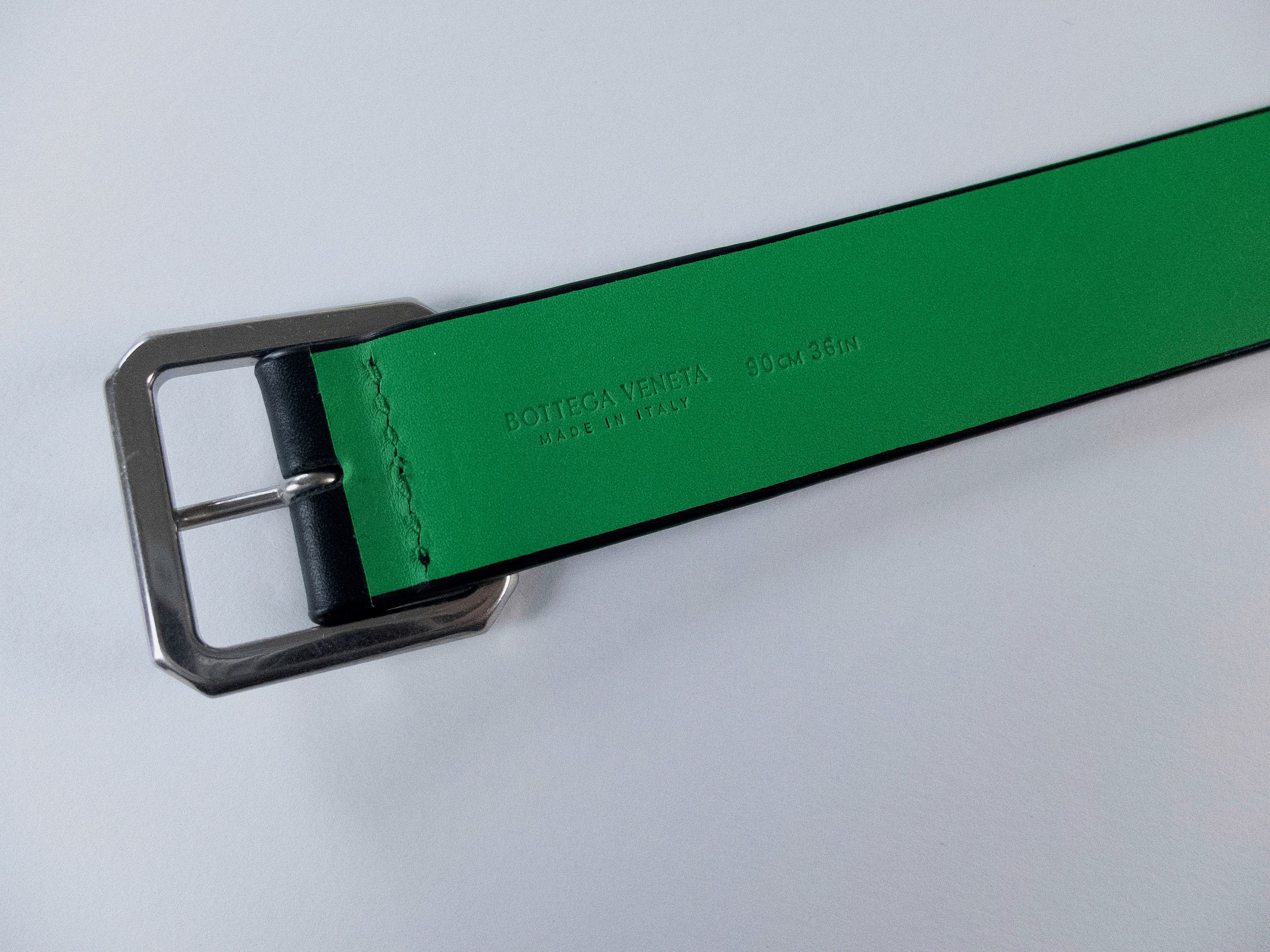 Bottega Veneta BOTTEGA VENETA black & green reversible leather belt 90 Size 34 - 3 Thumbnail