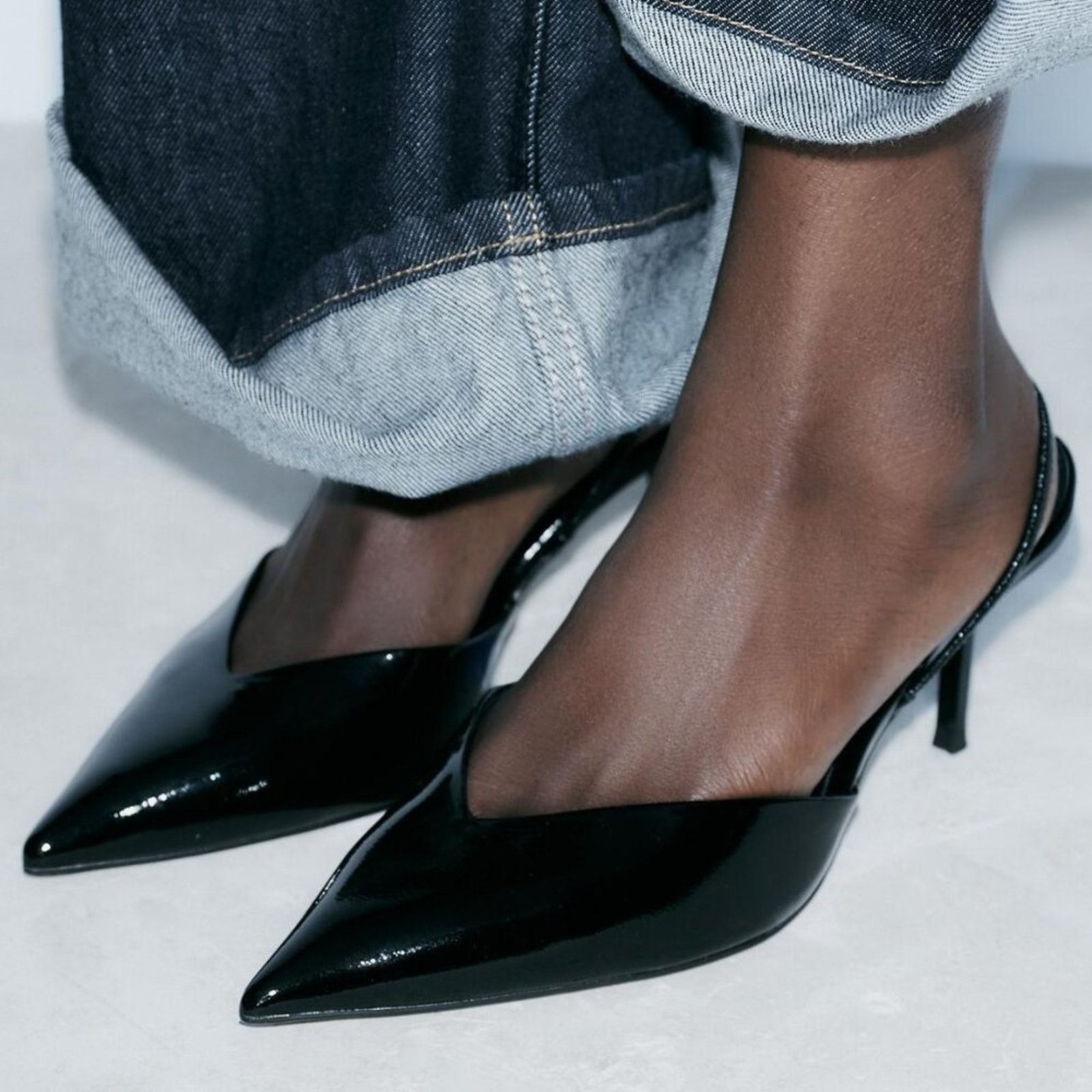 Zara Faux Patent Leather Heel Shoes NWT in Black, Women's (Size 10)