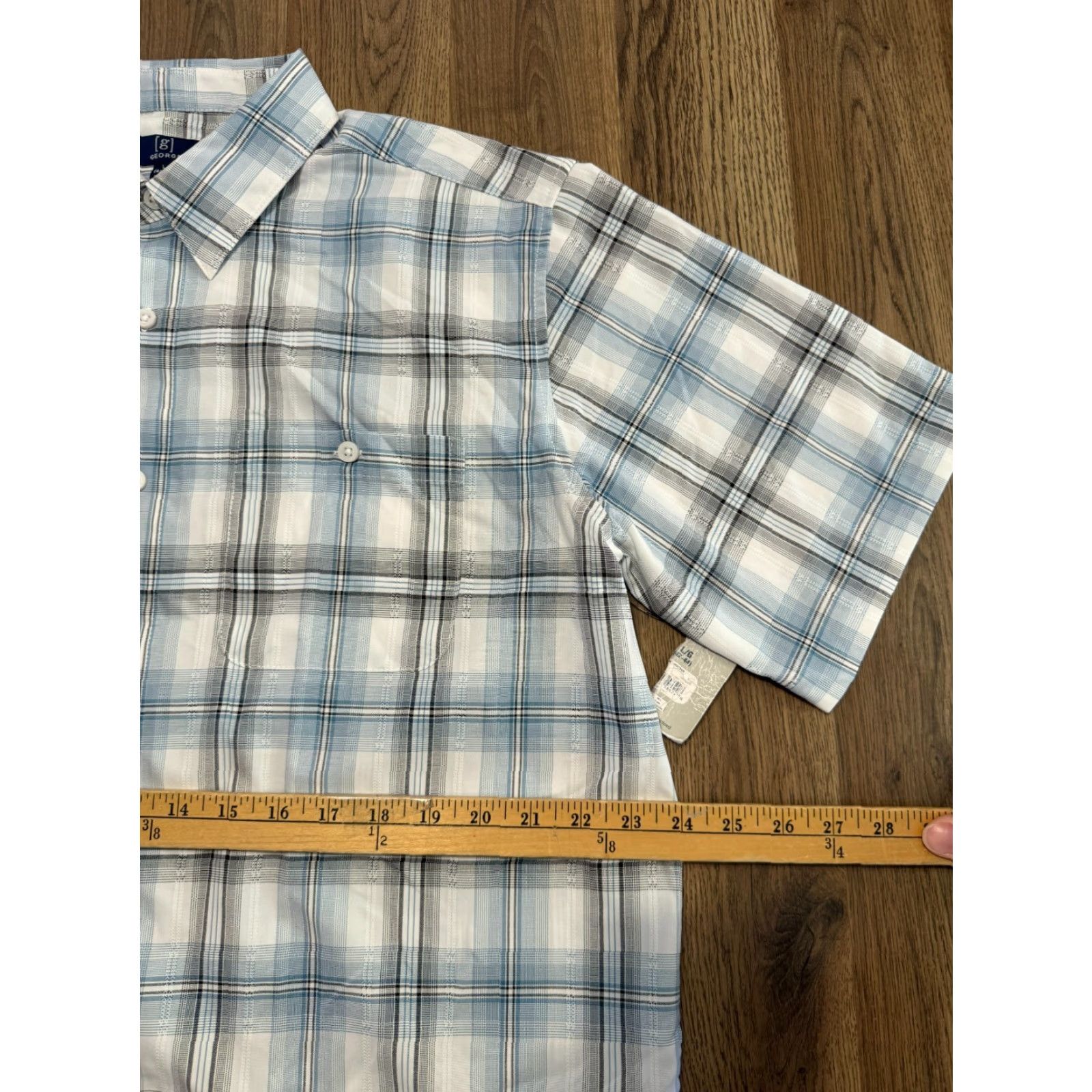 George George Shirt Mens Large Blue White Black Plaid Short Sleeve Button Up Shirt Size US L / EU 52-54 / 3 - 7 Thumbnail