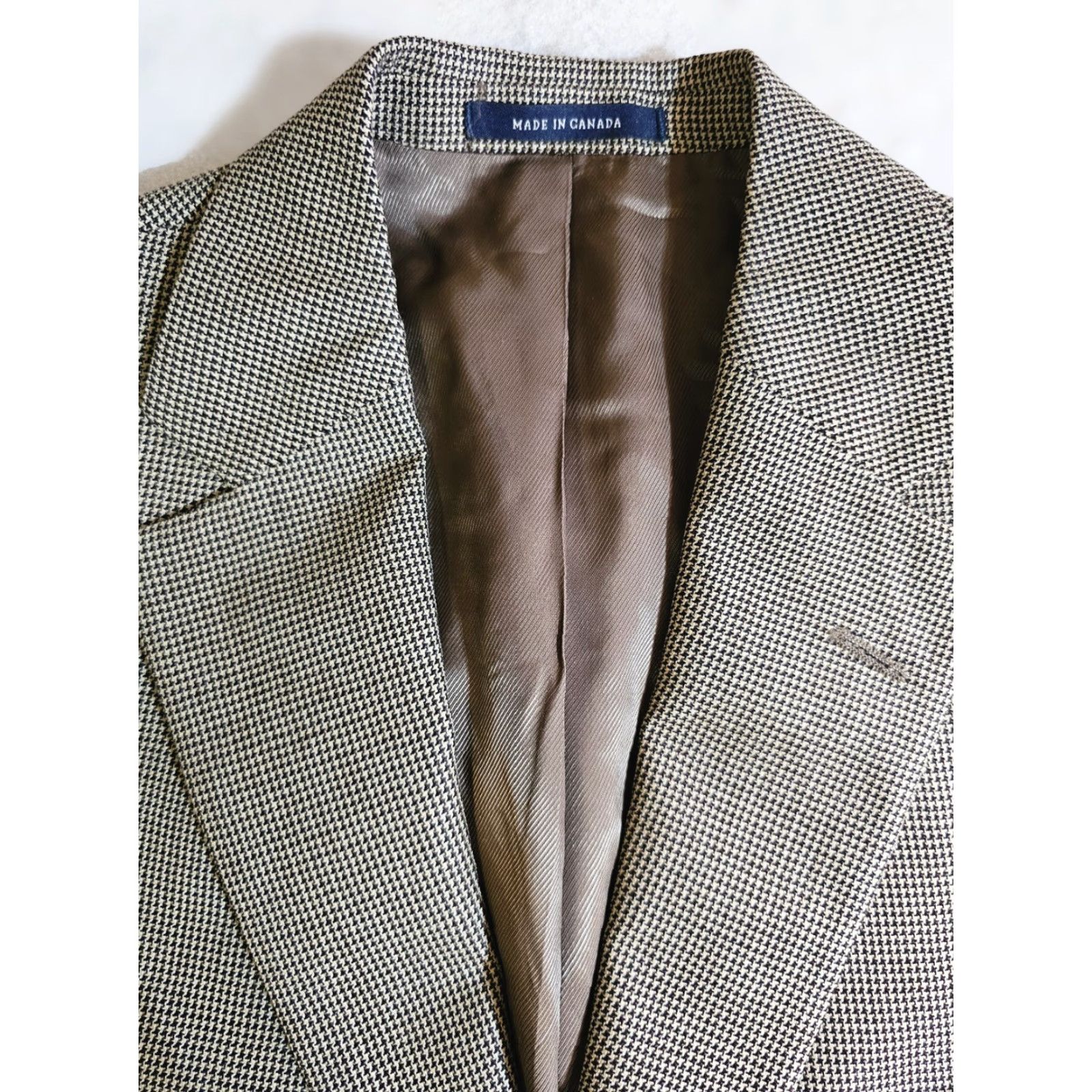 Cremieux Daniel Cremieux Collection Tan Houndstooth Loro Piana 100% Wool Men's Size 40R - Suit, Regular? Size 40R - 3 Thumbnail