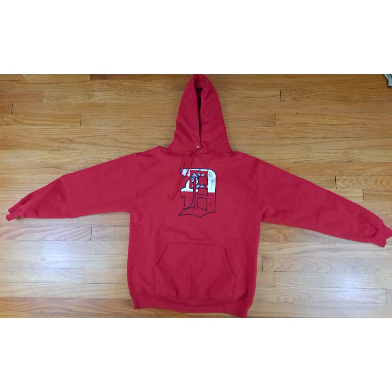 Jerzees VINTAGE Polska in Detroit Pullover Hoodie Sweatshirt L Red Jerzees Super Sweats Unisex Adults Mens Womens Size US L / EU 52-54 / 3 - 2 Thumbnail