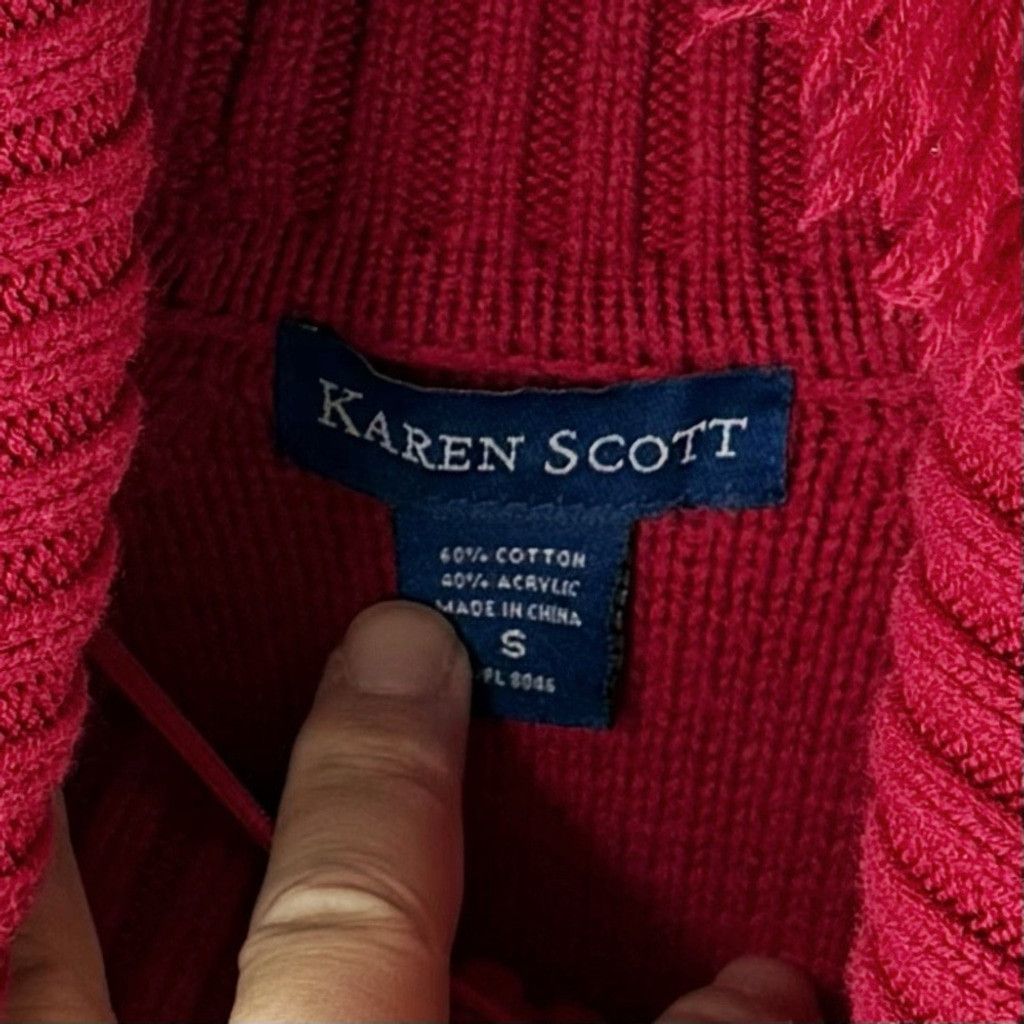 Other KAREN SCOTT Womens Festive Red Cowl Neck Frills Cable Knit S Size S / US 4 / IT 40 - 6 Thumbnail
