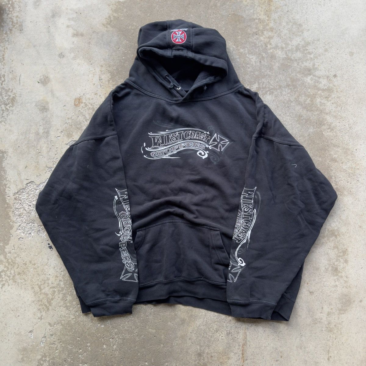 Image of Vintage Thrashed Faded West Coast Choppers Hoodie Oversized in Black, Men's (Size XL)