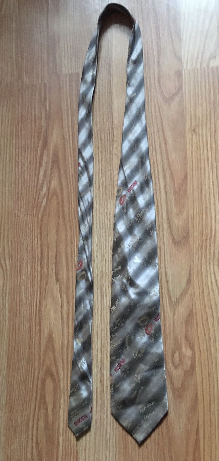 Moschino MOSCHINO Metalic Stripped Signature Design Silk Mens Tie Size ONE SIZE - 8 Thumbnail