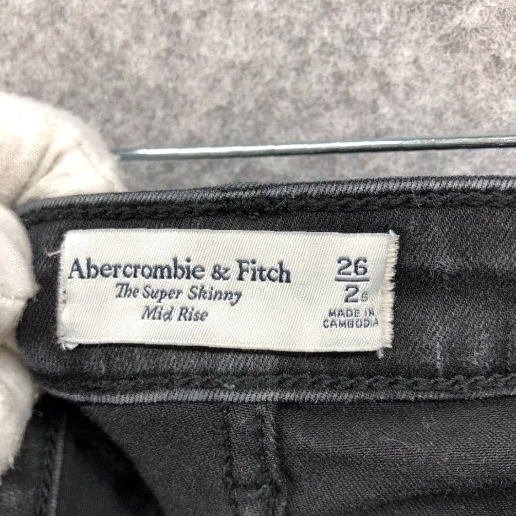 Abercrombie & Fitch Abercrombie & Fitch The Super Skinny Mid Rise Jeans Womens 2P 26 Black Denim Cotton Blend Zip Button Stretch Petite Short / 2S Small? Size 26" / US 2 / IT 38 - 7 Thumbnail