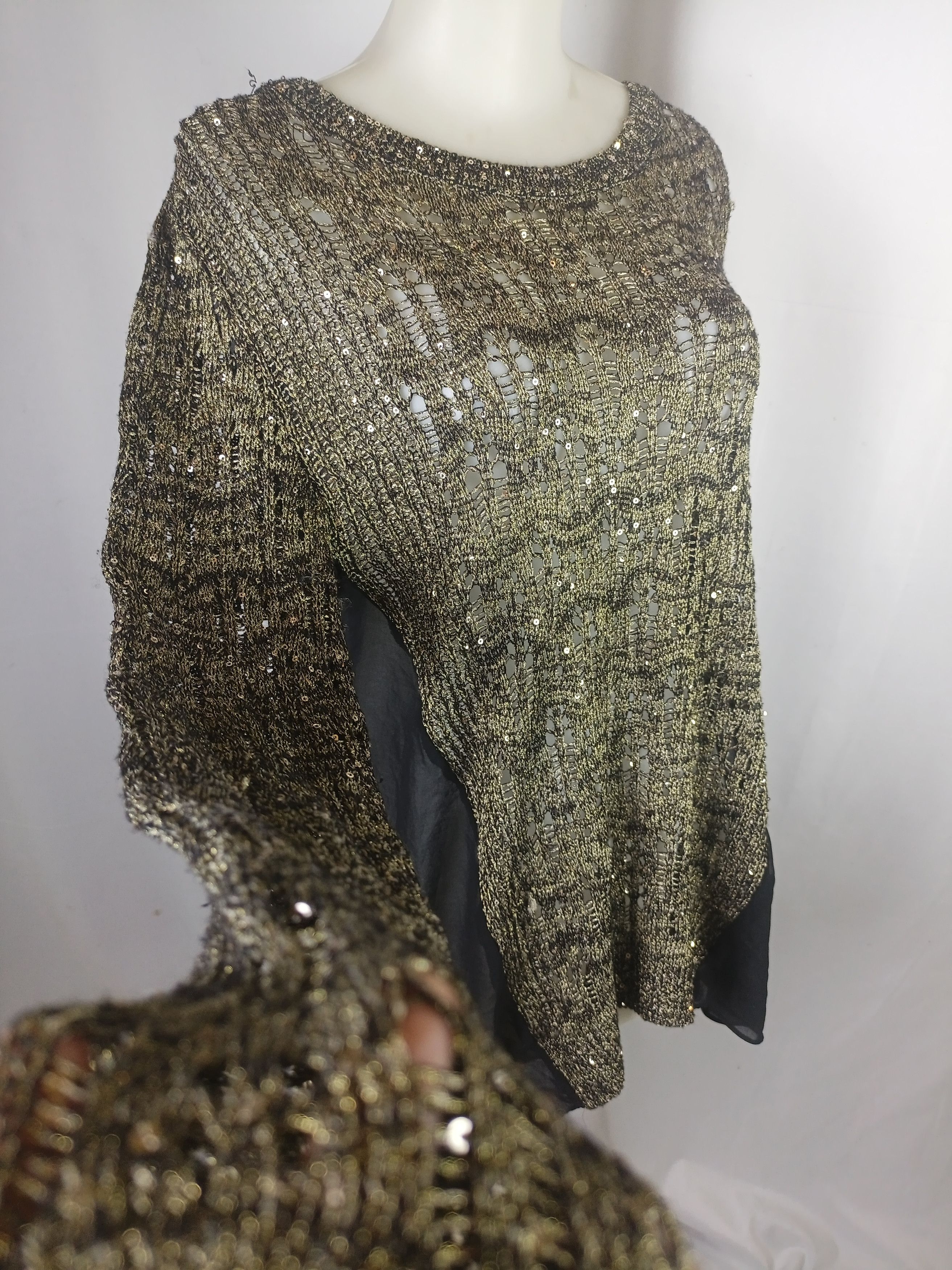 Japanese Brand BESTI BELLI Milan Black Gold Sequin Distressed Knit Size L / US 10 / IT 46 - 20 Thumbnail