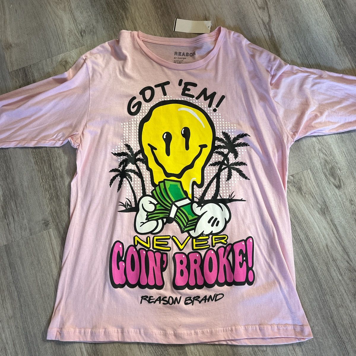 Vintage Reason Pink "Never Going Broke" Long Sleeve Graphic Tee Size US XL / EU 56 / 4 - 1 Preview