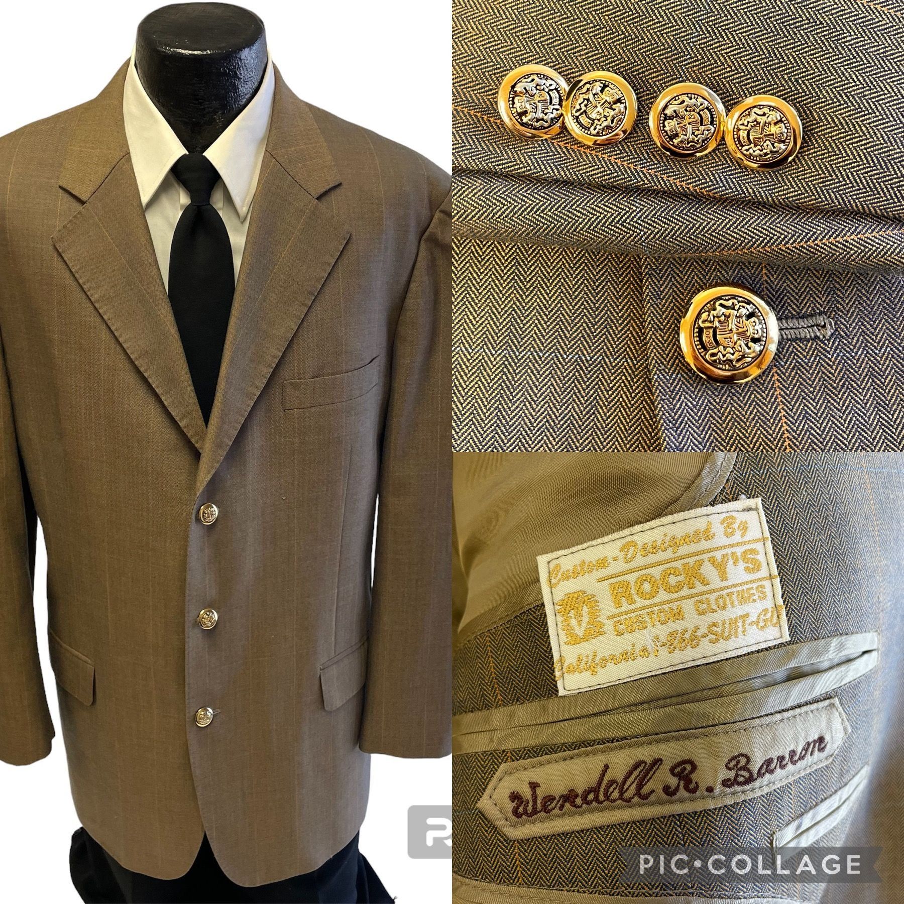 image of Unkwn Rockys Bespoke Brown Herringbone Sport Coat Overcheck Jacket in Brown Gold, Men's (Size 42L)