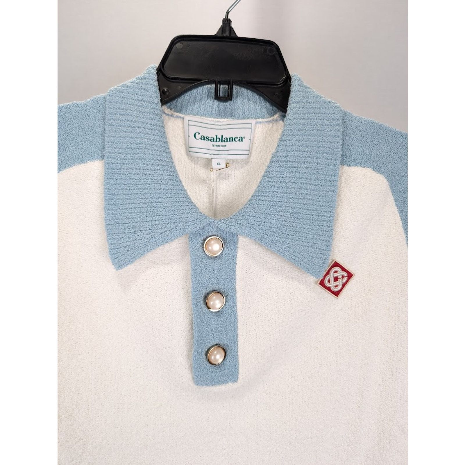 Casablanca o1rshd1 555 / Raglan Boucle Polo Shirt in White/Blue Size US XXL / EU 58 / 5 - 3 Thumbnail