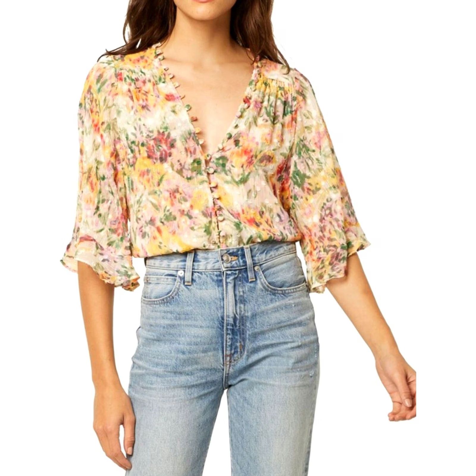 MISA Los Angeles Misa Los Angeles Top Womens S Para Bahara Floral Print Chiffon Women Size Size S / US 4 / IT 40 - 4 Thumbnail