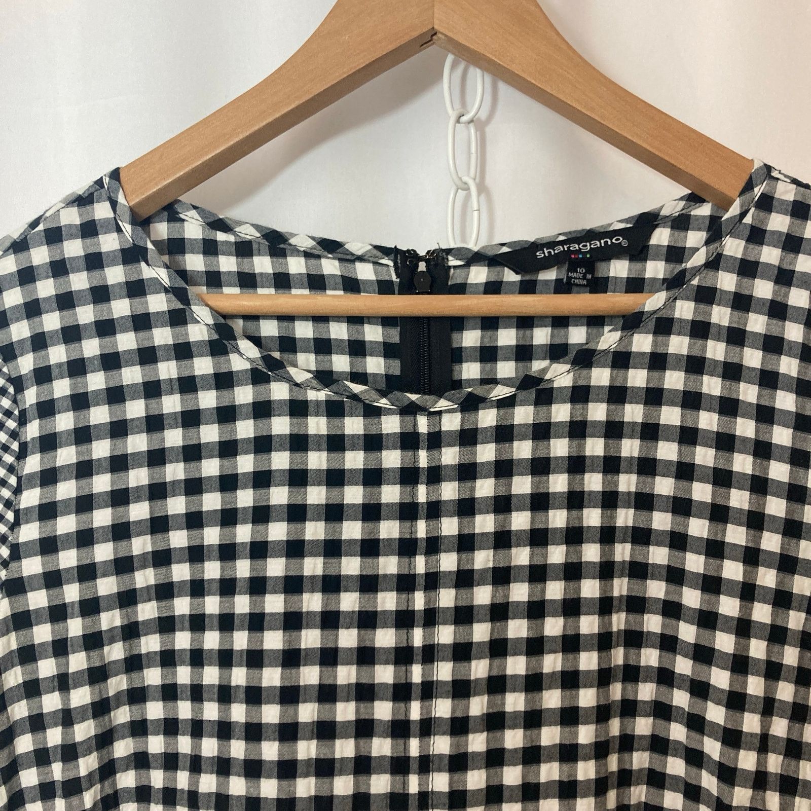 Other Sharagano Gingham Plaid Black White Sheath Fall Dress Size L / US 10 / IT 46 - 3 Thumbnail