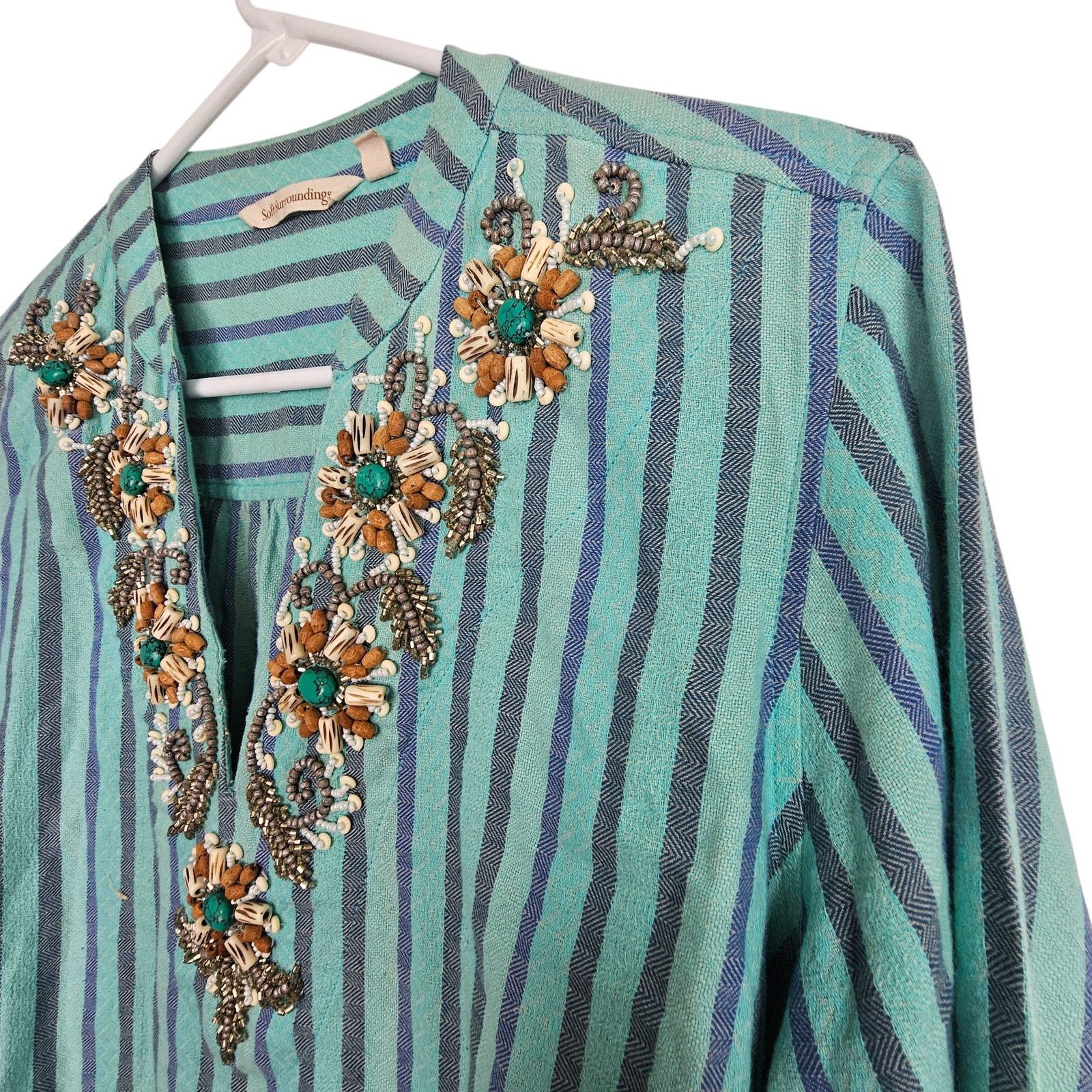 Soft Surroundings Soft Surroundings Tortola Beaded Tunic Sz L Striped Coastal Size L / US 10 / IT 46 - 7 Thumbnail