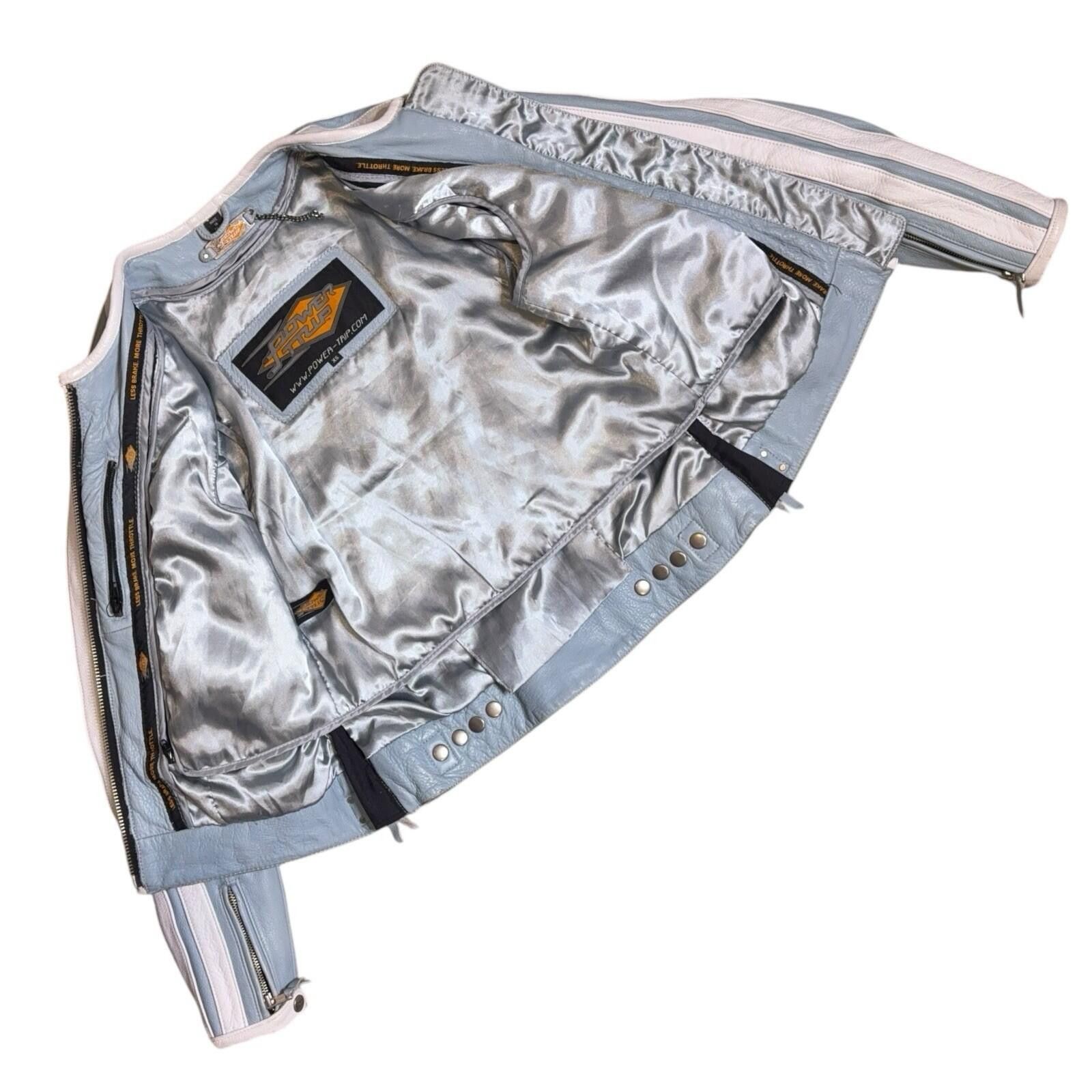 Other Power Trip Leather Cafe Motorcycle Jacket XS Blue Striped Size ONE SIZE - 6 Thumbnail