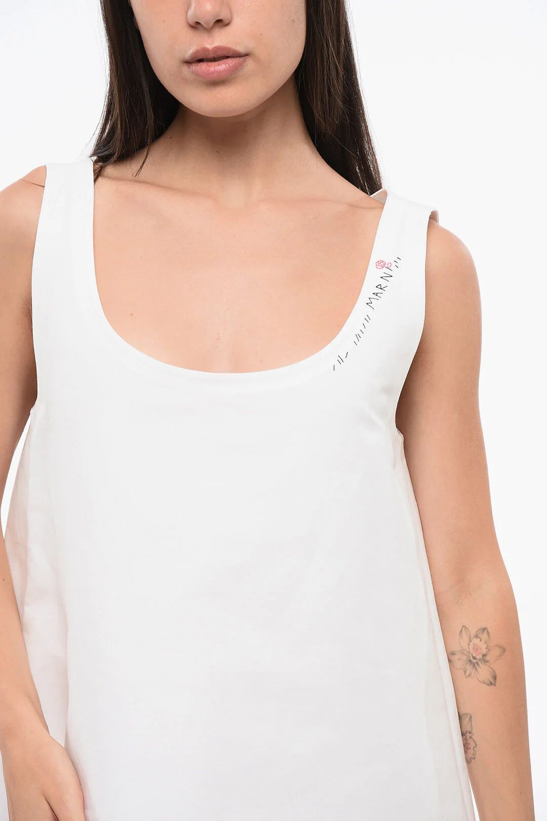 Marni og1mm0326 A-Line Cotton Dress in White Size M / US 6-8 / IT 42-44 - 3 Thumbnail