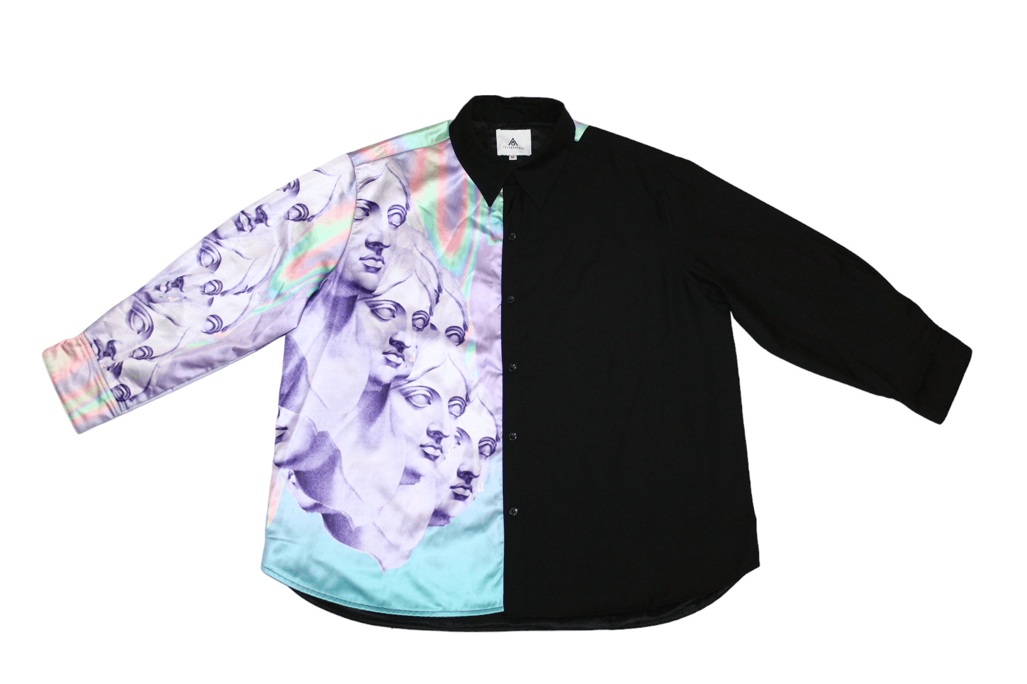 Japanese Brand YOIKADAKADA Michelangelo artwork spectrum satin block shirt Size US M / EU 48-50 / 2 - 4 Thumbnail