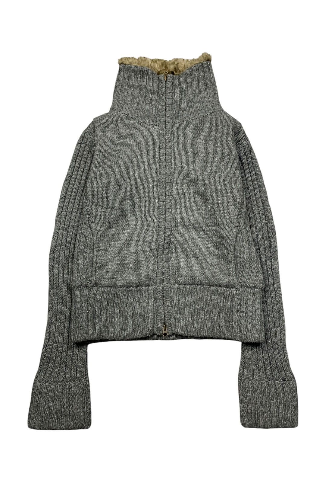Le Grande Bleu (L.G.B.) Y2k BACK NUMBER fur highneck knited flared sleeve jacket Size US L / EU 52-54 / 3 - 2 Thumbnail
