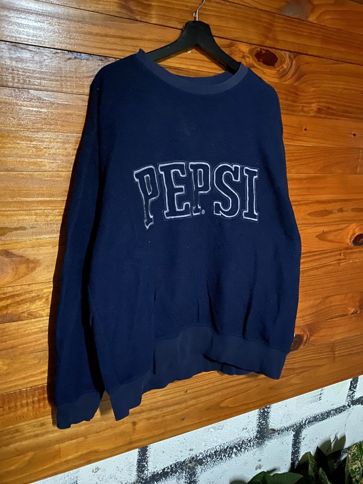 Pepsi Vintage 1990s Pepsi Crewneck Sweatshirt – Navy Blue Fleece Size US XL / EU 56 / 4 - 5 Thumbnail