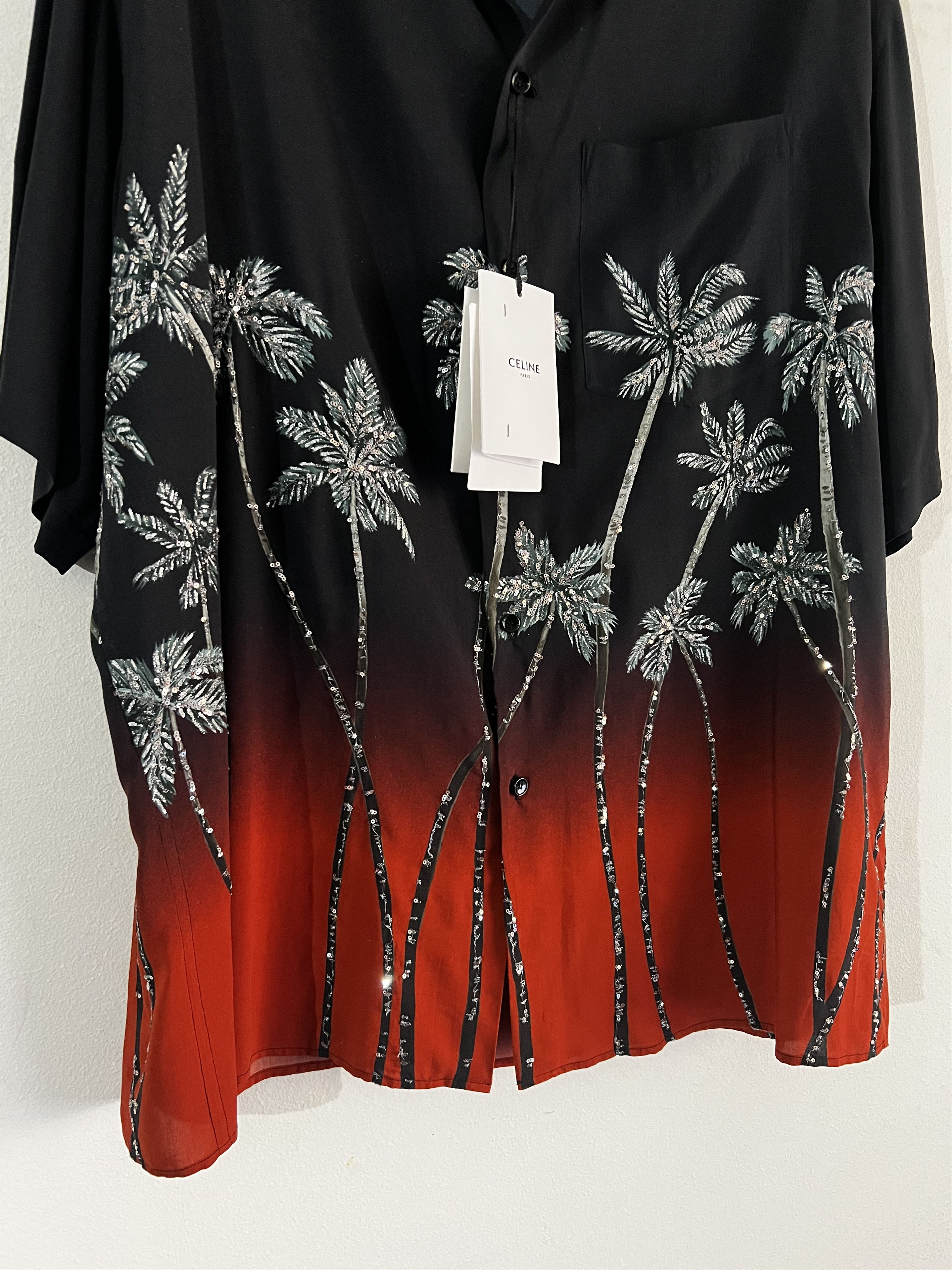 Celine × Hedi Slimane Palm Embroidered Short Sleeved Shirt Size US M / EU 48-50 / 2 - 4 Thumbnail