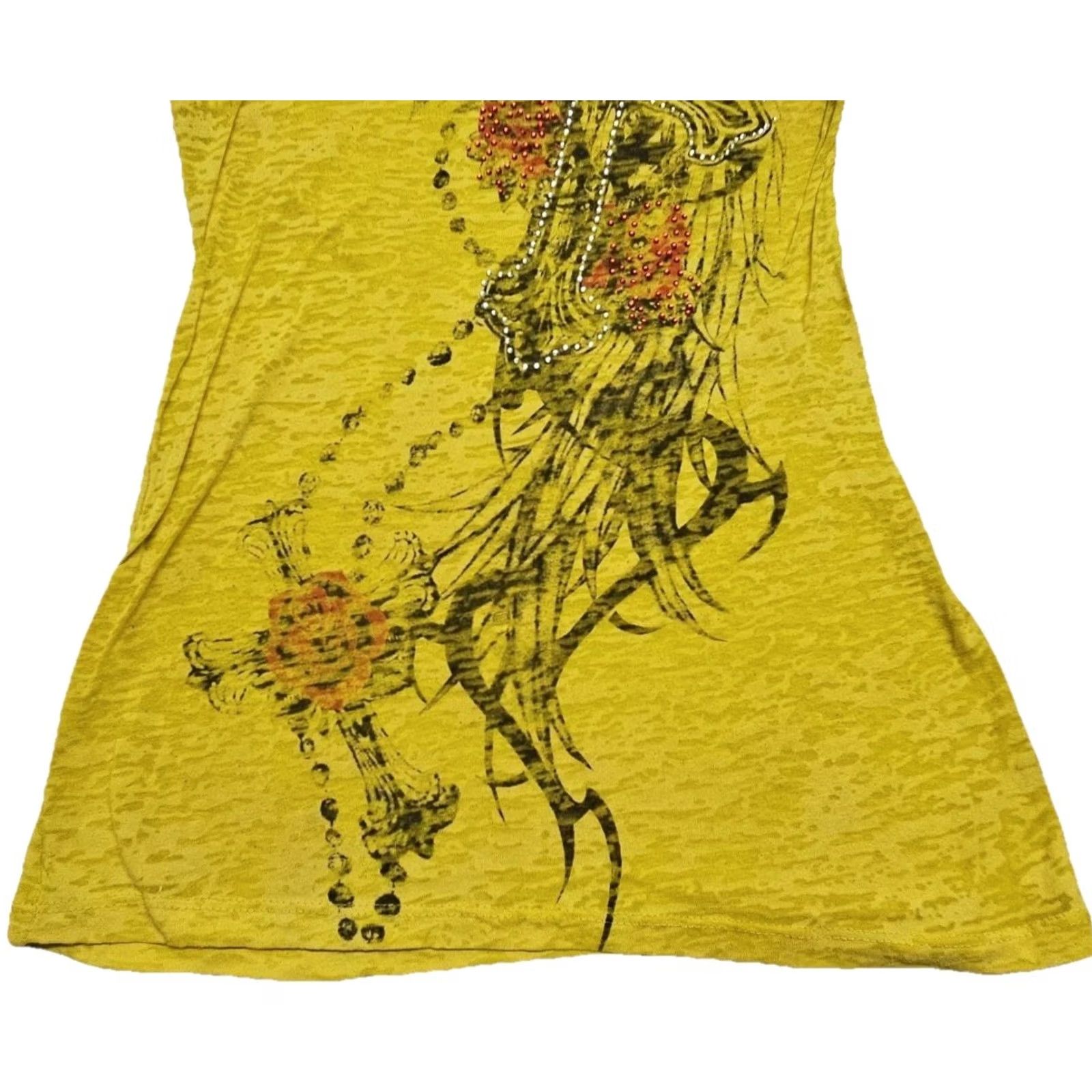 Vintage VINTAGE Sweet Girl Yellow Cross Graphic Rhinestone Womens Medium Tank Top Sleeveless Grunge Y2K Casual Womens Size M / US 6-8 / IT 42-44 - 5 Thumbnail