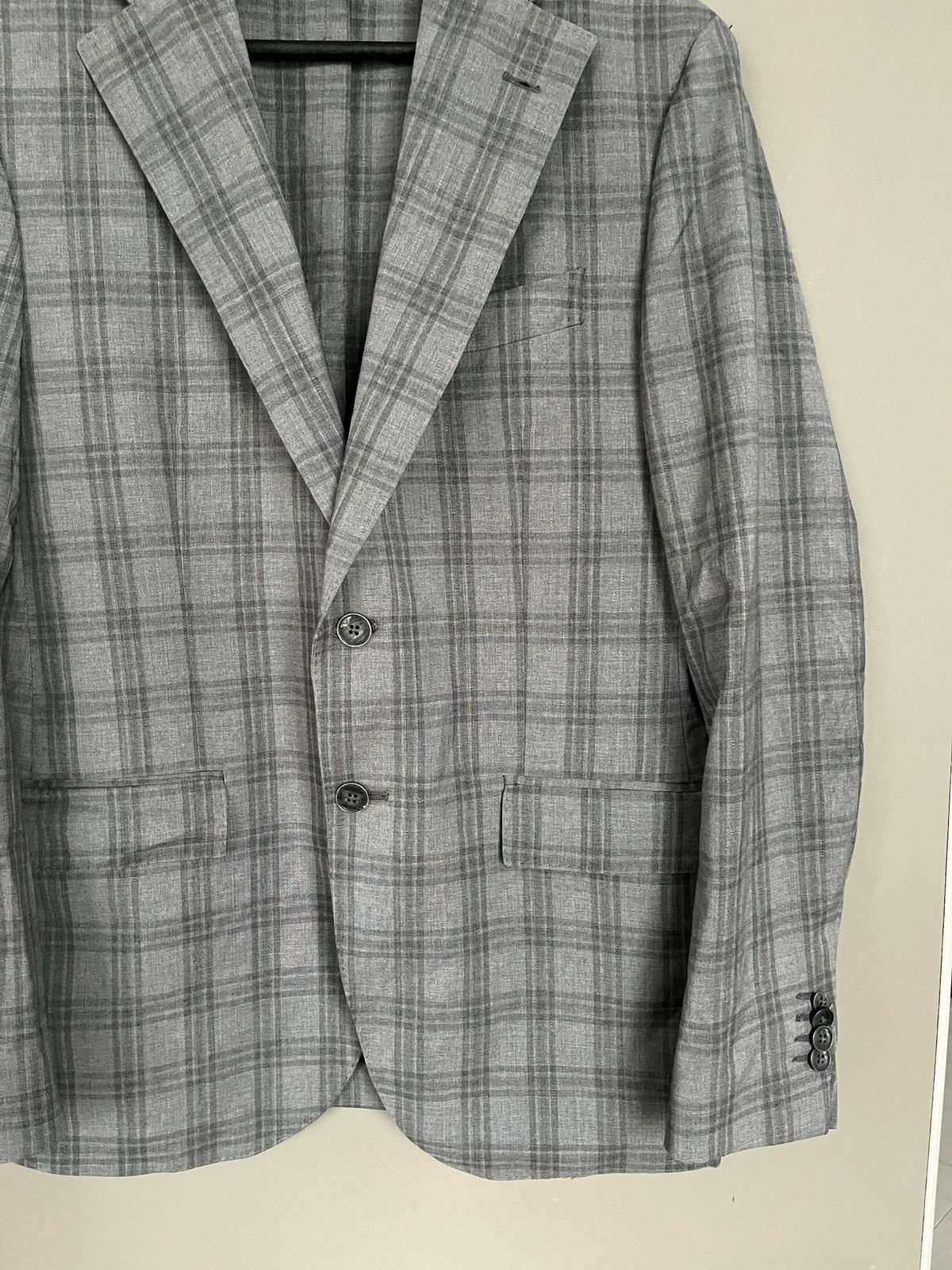 L.B.M. 1911 L.B.M 1911 Gray Check Plaid Wool Blazer Size 50R - 4 Thumbnail