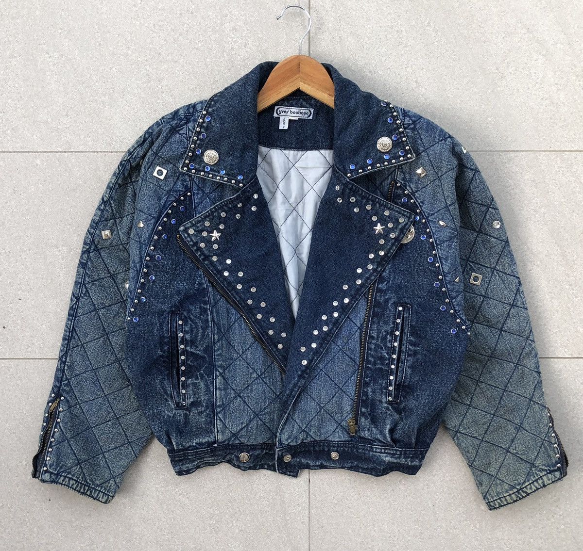 Vintage YVES BOUTIQUE Double Collar Biker Cropped Quilted Jacket Size M / US 6-8 / IT 42-44 - 9 Thumbnail