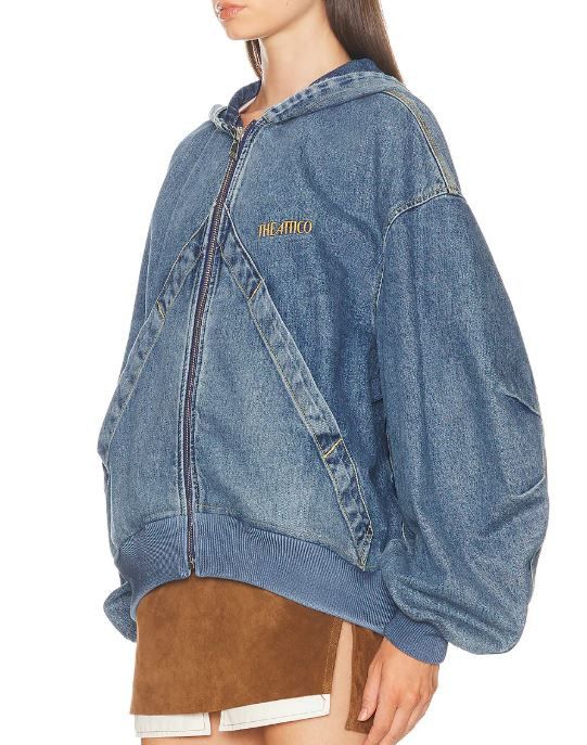 The Attico 38 Blue Faded Denim Bomber Hooded Oversized 86574 Size M / US 6-8 / IT 42-44 - 2 Thumbnail