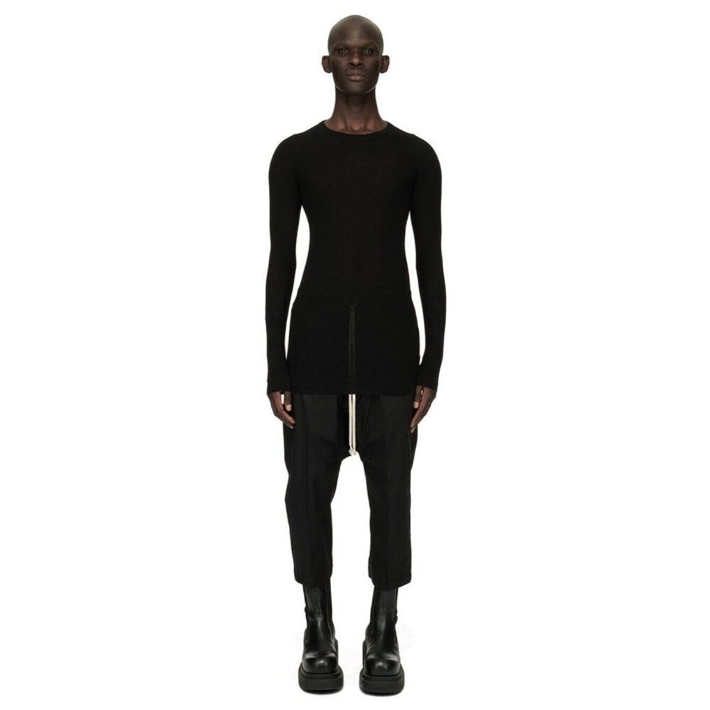 image of Rick Owens Phlegethon S/s 21 Long sleeve Ribbed Round Sweater M Black, Men's (Size Medium)