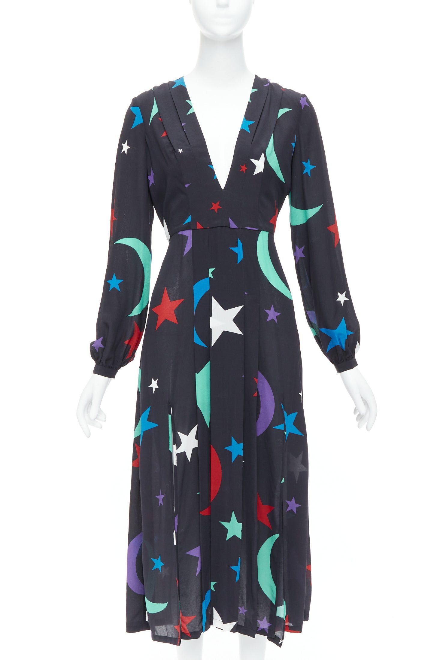 RIXO RIXO LONDON Constellation 100% silk black star print V neck dress S Size S / US 4 / IT 40 - 1 Thumbnail