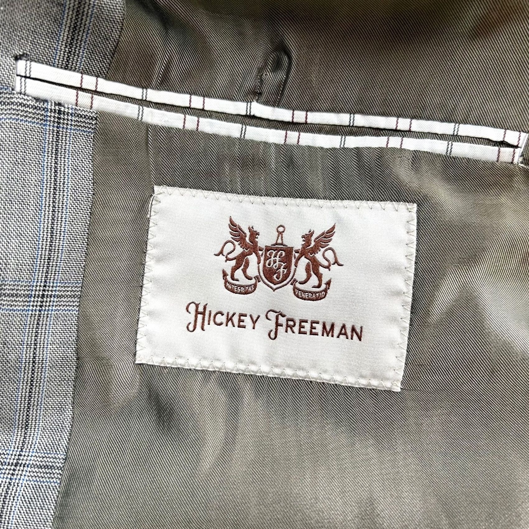 Vintage Hickey Freeman Blazer Men 44 Long Gray Windowpane 2-Button Closure 4-Button Cuff 100% Wool Made in USA Milburn II Mens Size 44R - 3 Thumbnail