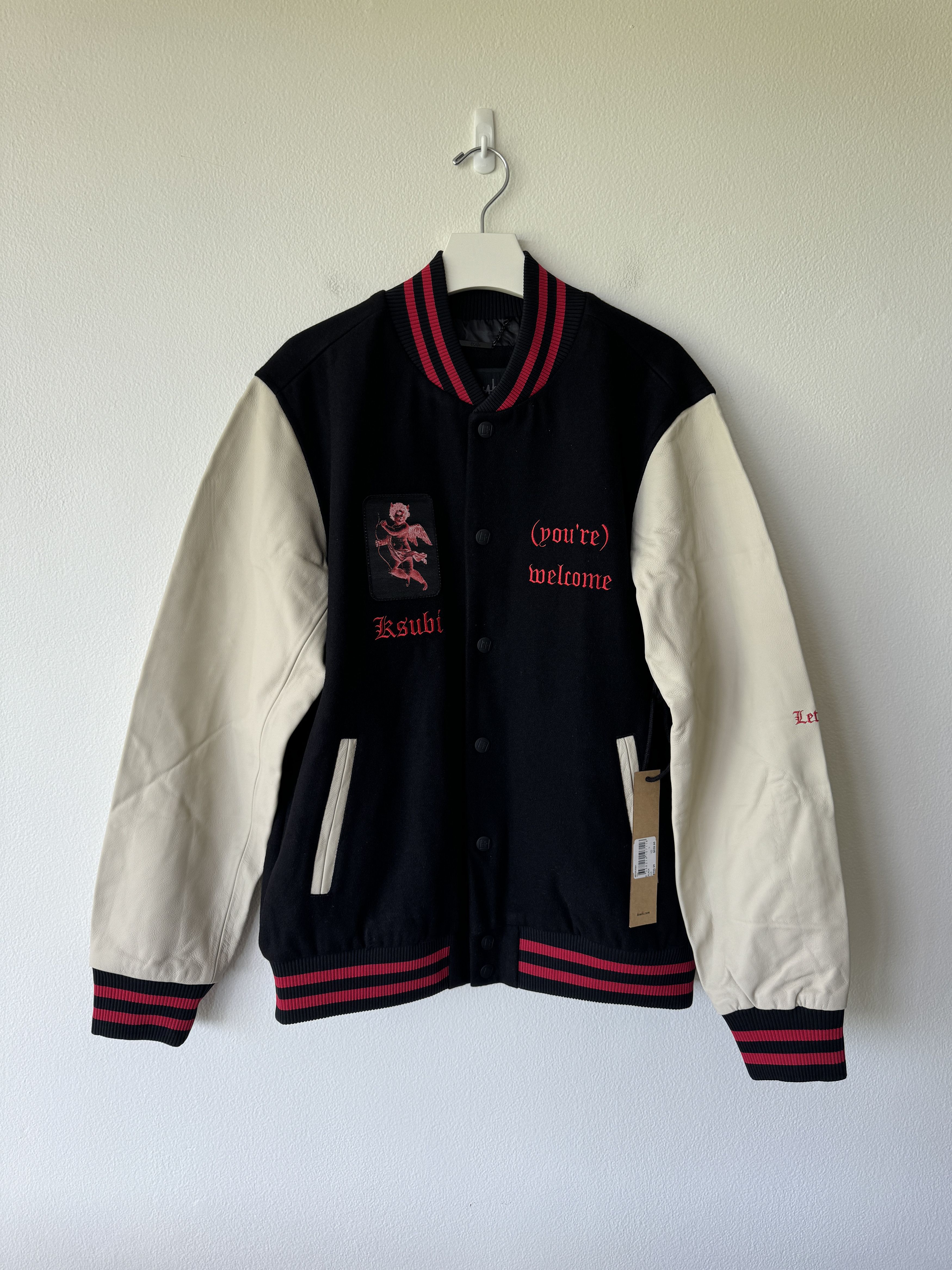 image of Ksubi Jacket Shirt Top L Icons Letterman Varsity Jacket Black, Men's (Size Large)