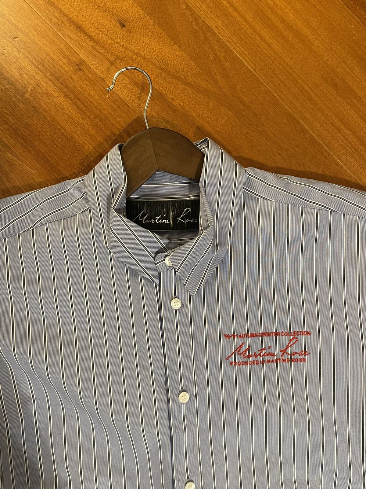 Martine Rose Martine Rose Oversized Blue Bonded Stripe Shirt Size US S / EU 44-46 / 1 - 2 Thumbnail