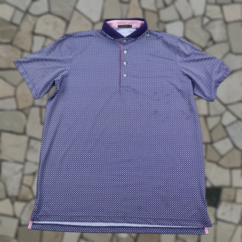 Vintage Greyson Polo Shirt Mens L Blue Geometric Bali Hai Golf Performance Flex Shirt Size US L / EU 52-54 / 3 - 1 Thumbnail