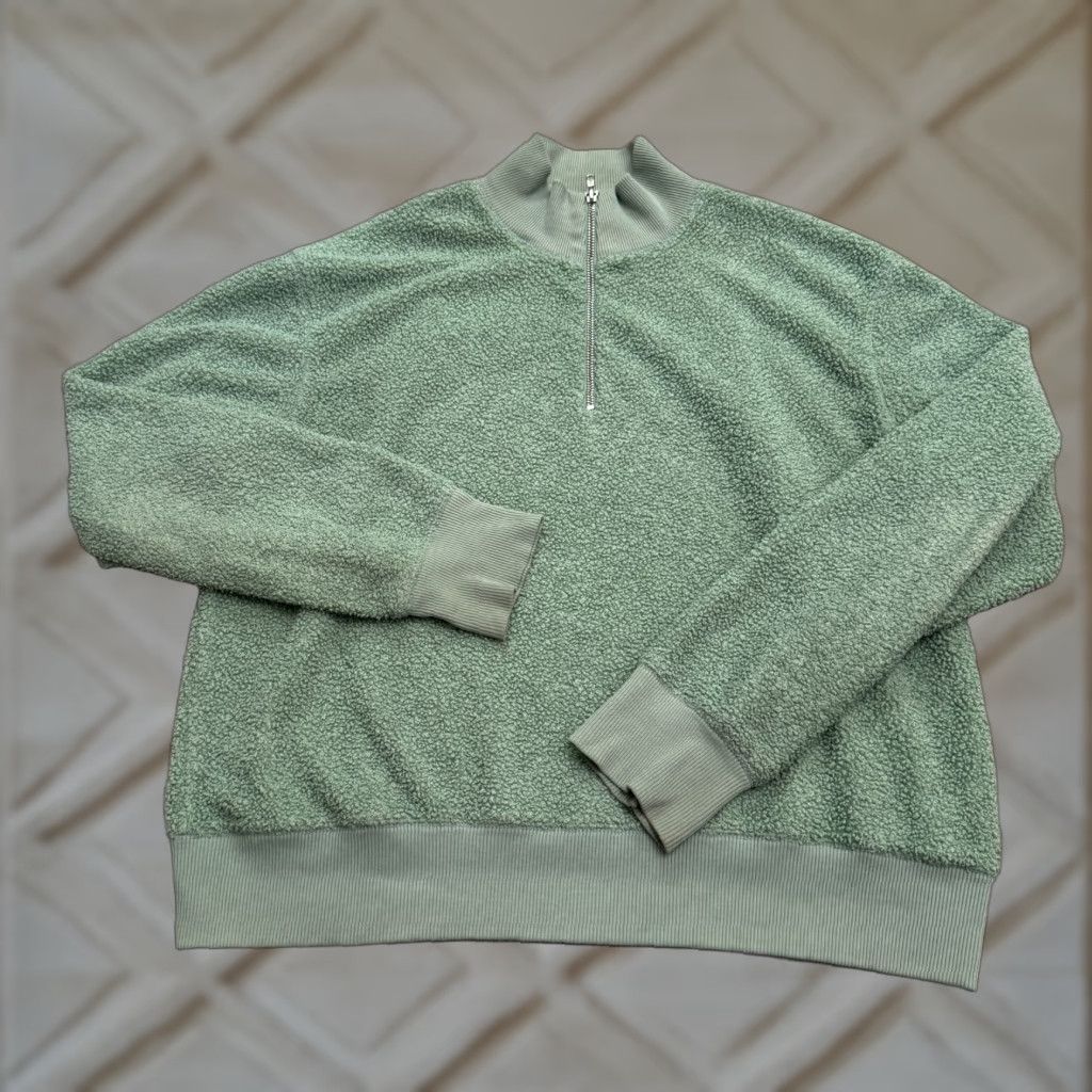 Topshop Topshop Green Sweatshirt 1/4 Zip Women 8 Fleece Mock Neck Outdoor Casual Pullover Long Sleeve Size M / US 6-8 / IT 42-44 - 1 Thumbnail