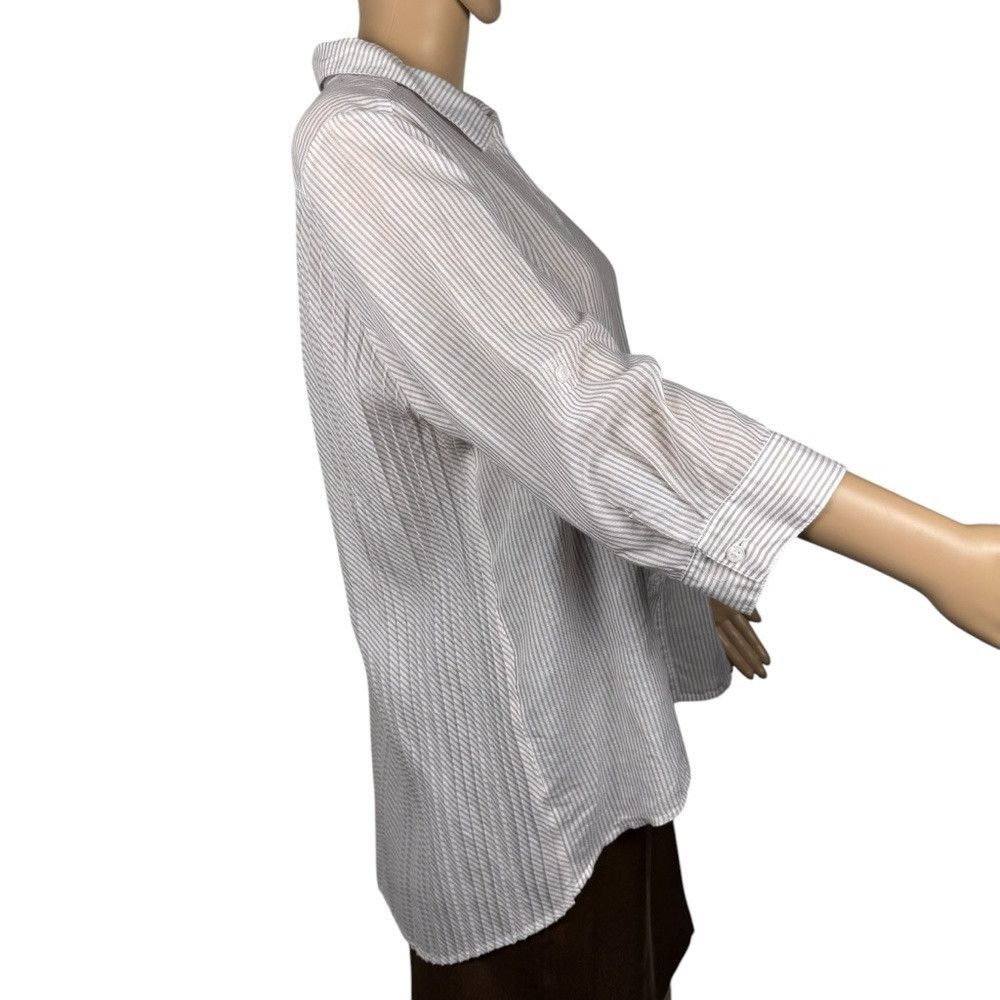 Chicos Chico's Pleated Back Hi-Low Roll Tab 3/4 Sleeve Striped Blo Size L / US 10 / IT 46 - 3 Thumbnail