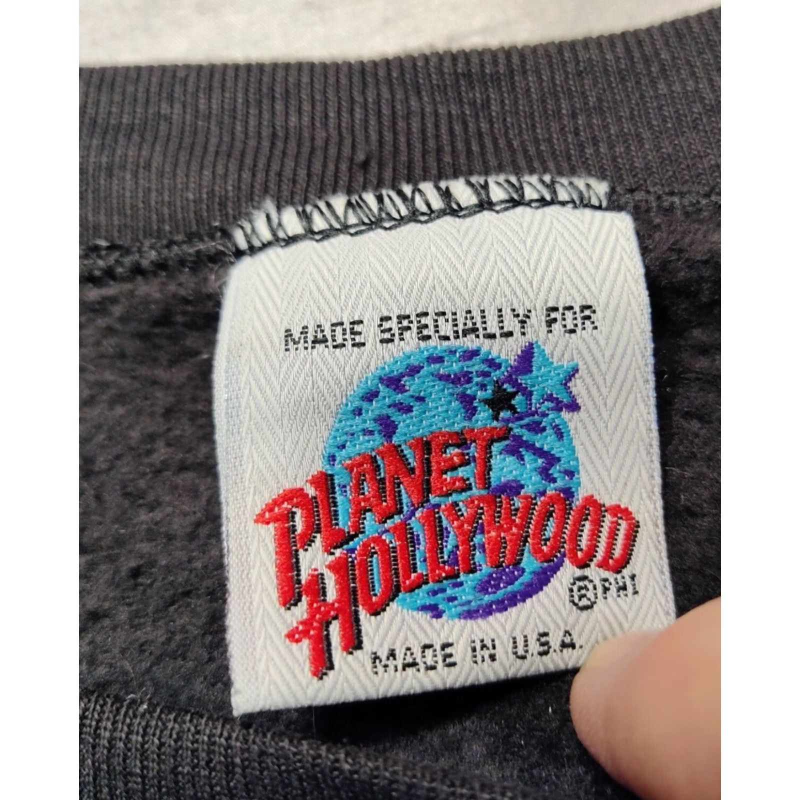 Planet Hollywood VTG PLANET HOLLYWOOD PARIS Men Large Black Pullover Sweatshirt EUC Embroidered Patch Shirt Size US L / EU 52-54 / 3 - 6 Thumbnail