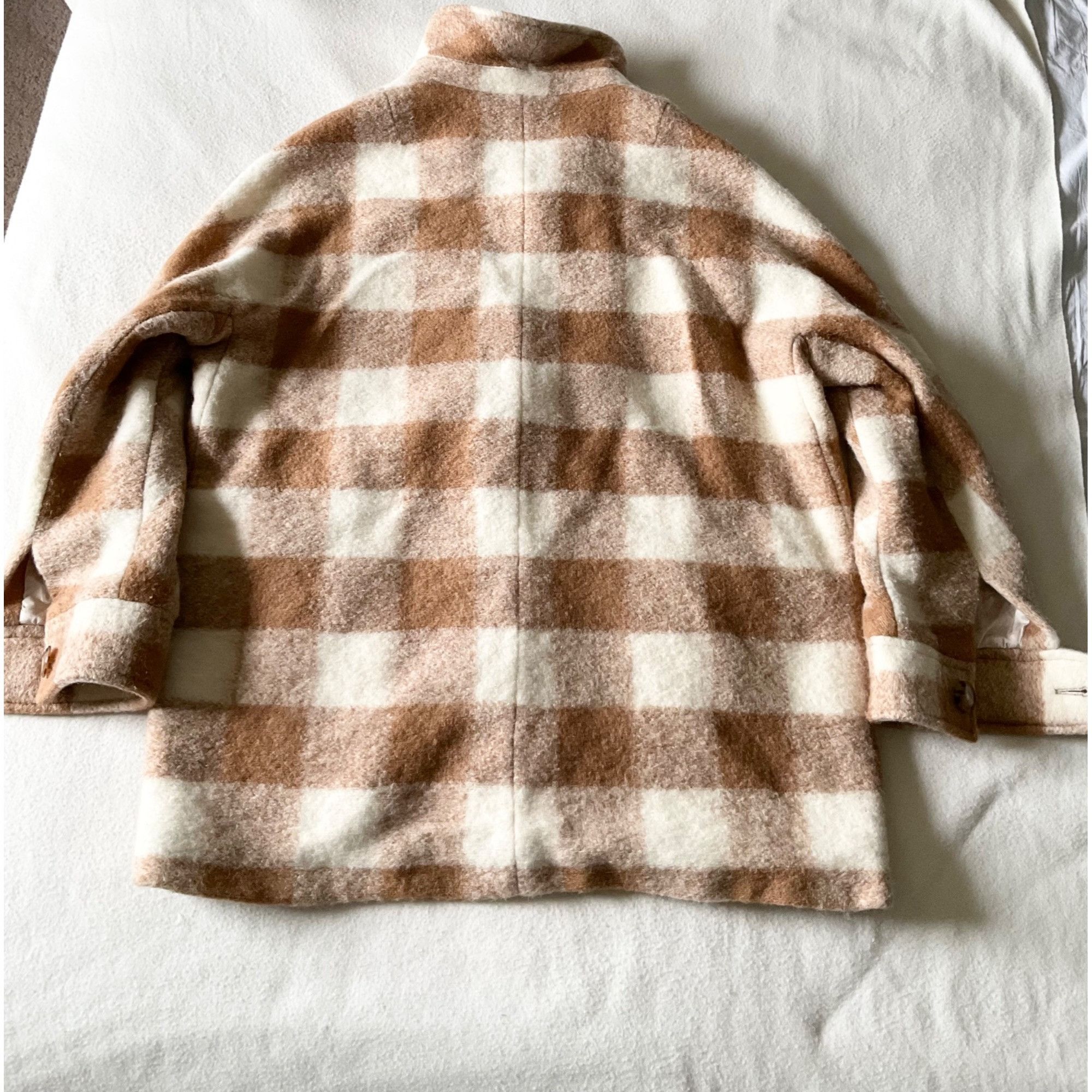 Sezane Sezane Joe coat ecru beige plaid check SZ44 US BEIGE WHITE 1 Size XL / US 12-14 / IT 48-50 - 3 Thumbnail