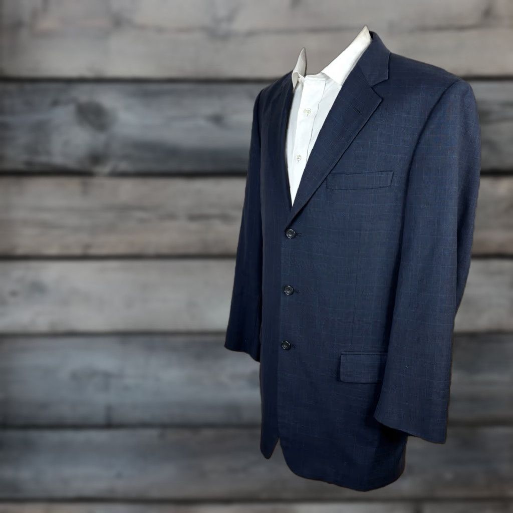 VINTAGE Oliver Sport Coat Jacket Men 42R Blue Check Wool Single