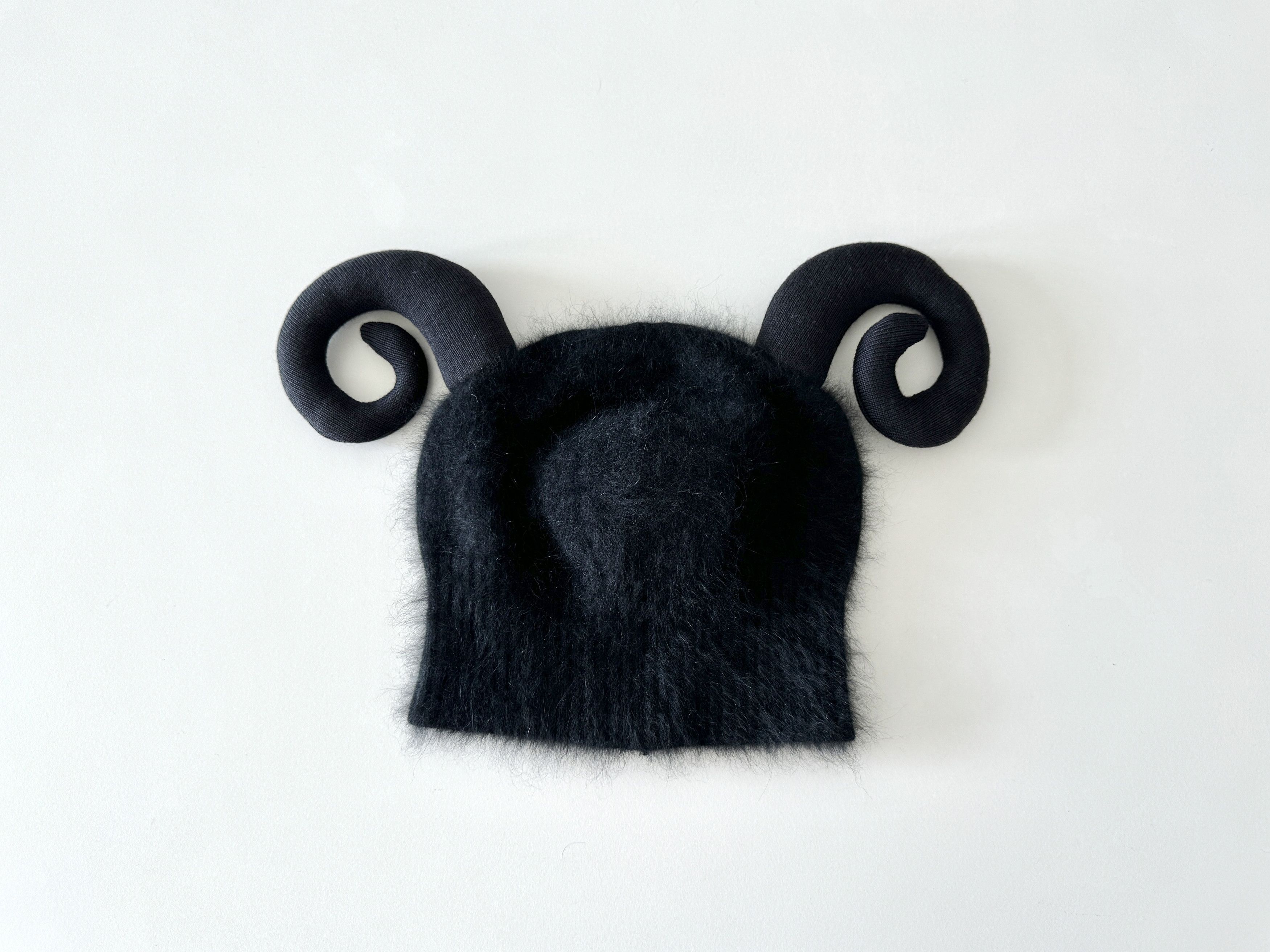 Pre-owned Jean Paul Gaultier 90's Mohair Devil Ram Horn Beanie Cap Hat In Black