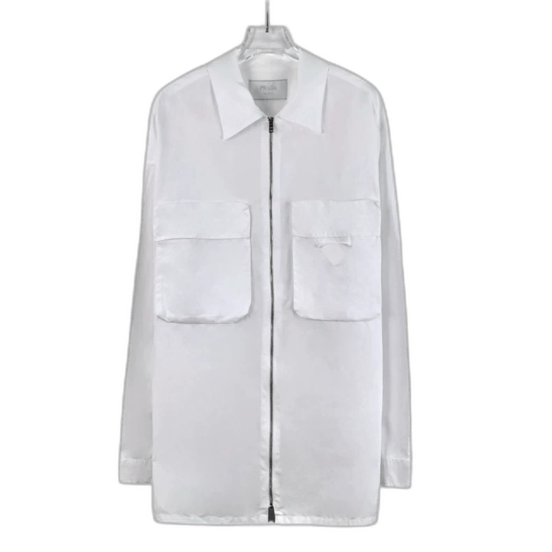 Prada Prada White Cotton Long Sleeve Zipper Shirt Size M / US 6-8 / IT 42-44 - 1 Thumbnail