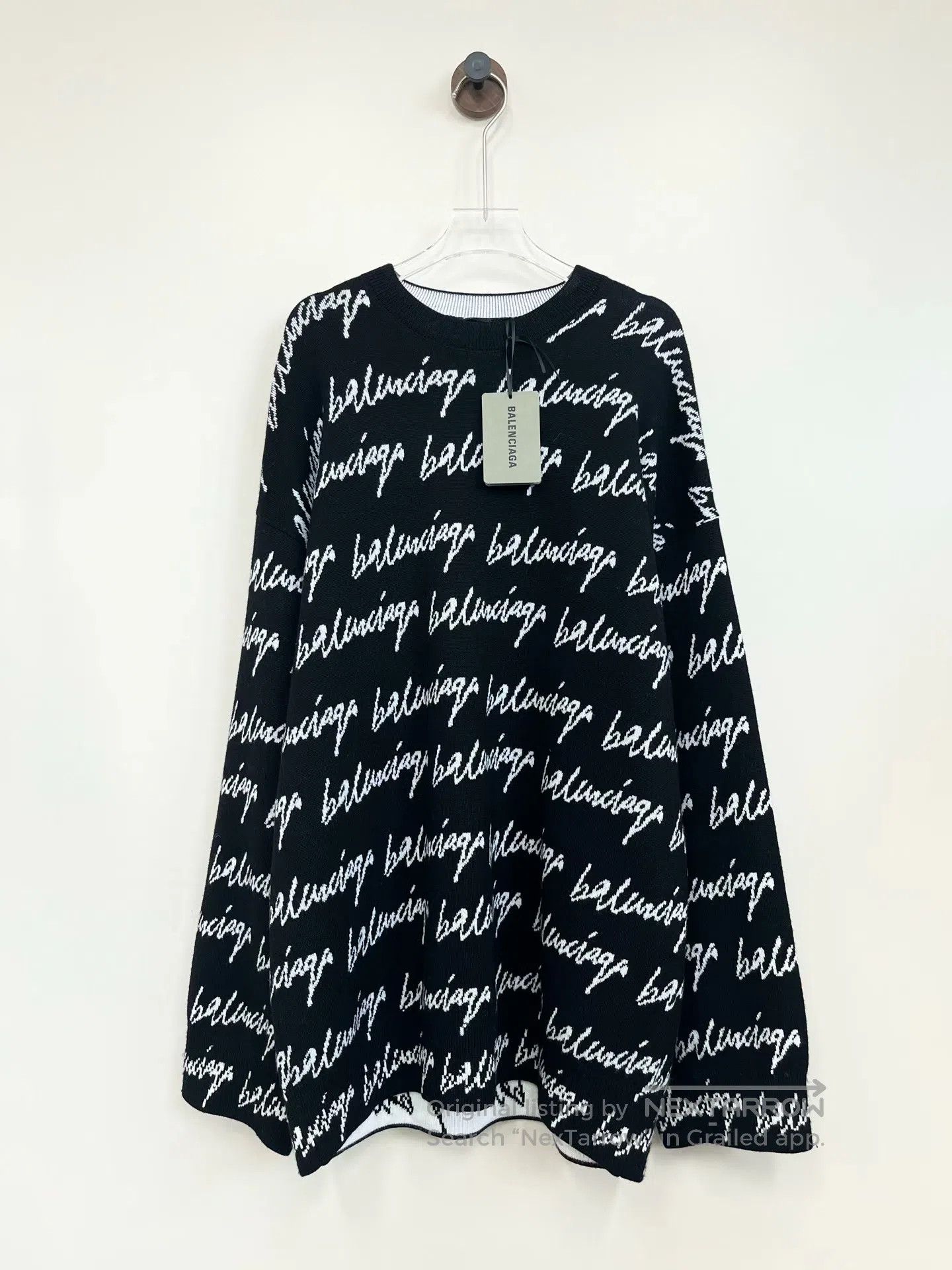 Balenciaga Balenciaga Black and White Barrage Cursive Full Logo Knit Size US S / EU 44-46 / 1 - 1 Thumbnail