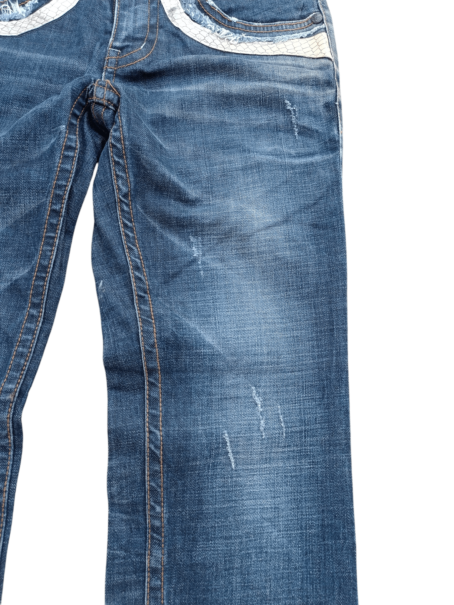 Tornado Mart PASTADENIM Skinny Distressed Whiskers Faded Embroidery Cross Size US 30 / EU 46 - 4 Thumbnail