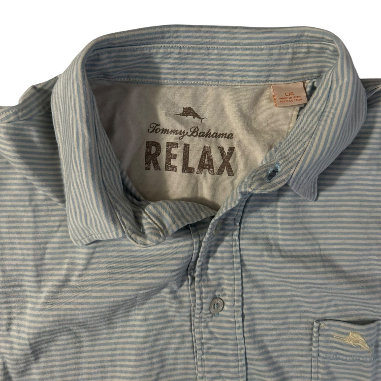 Tommy Bahama Tommy Bahama Baby Blue Striped Polo Lightweight Summer Mode Size US L / EU 52-54 / 3 - 2 Thumbnail