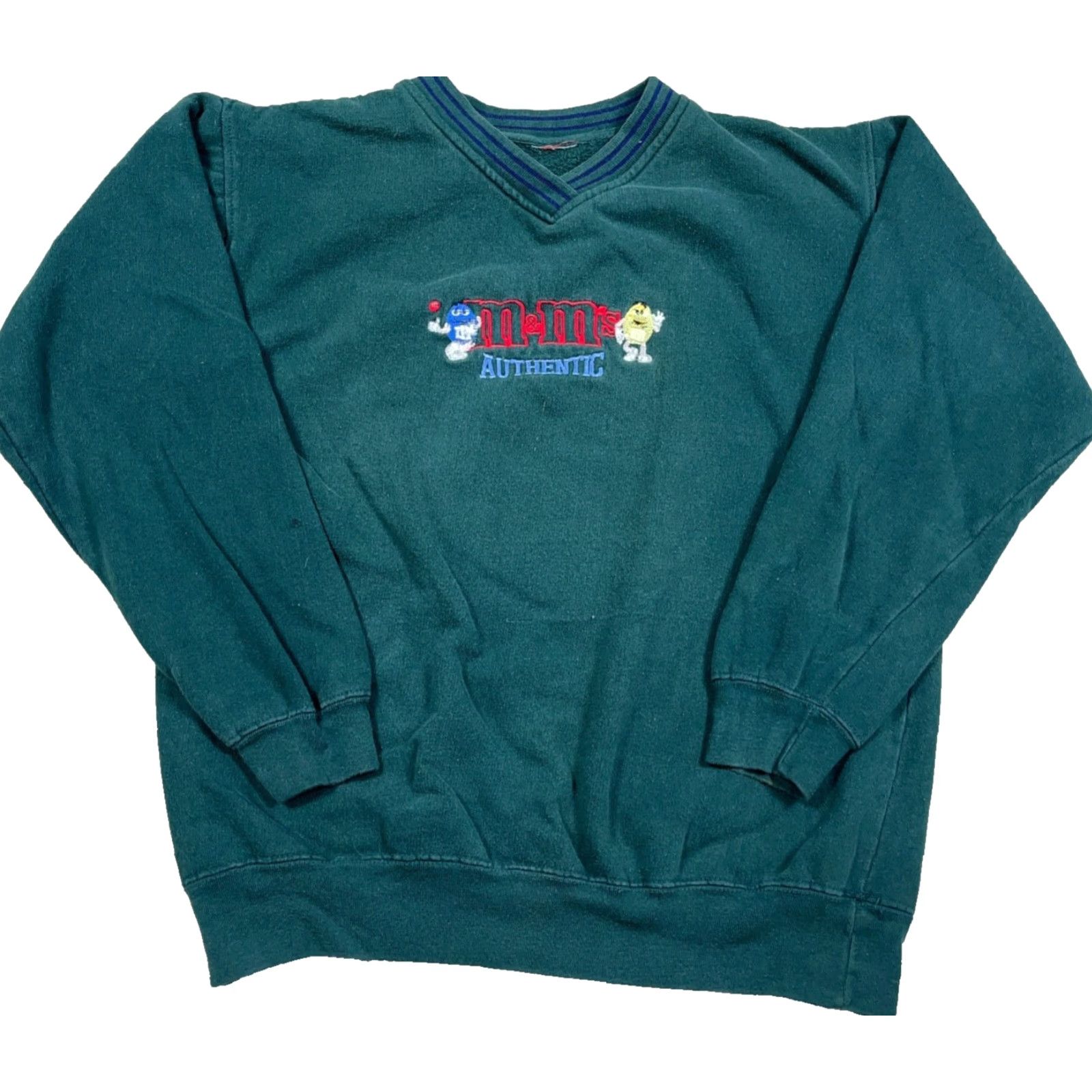 Vintage Vintage M&M's Sweatshirt Women Large Green Crewneck Embroidered Faded Hole* Size L / US 10 / IT 46 - 2 Thumbnail