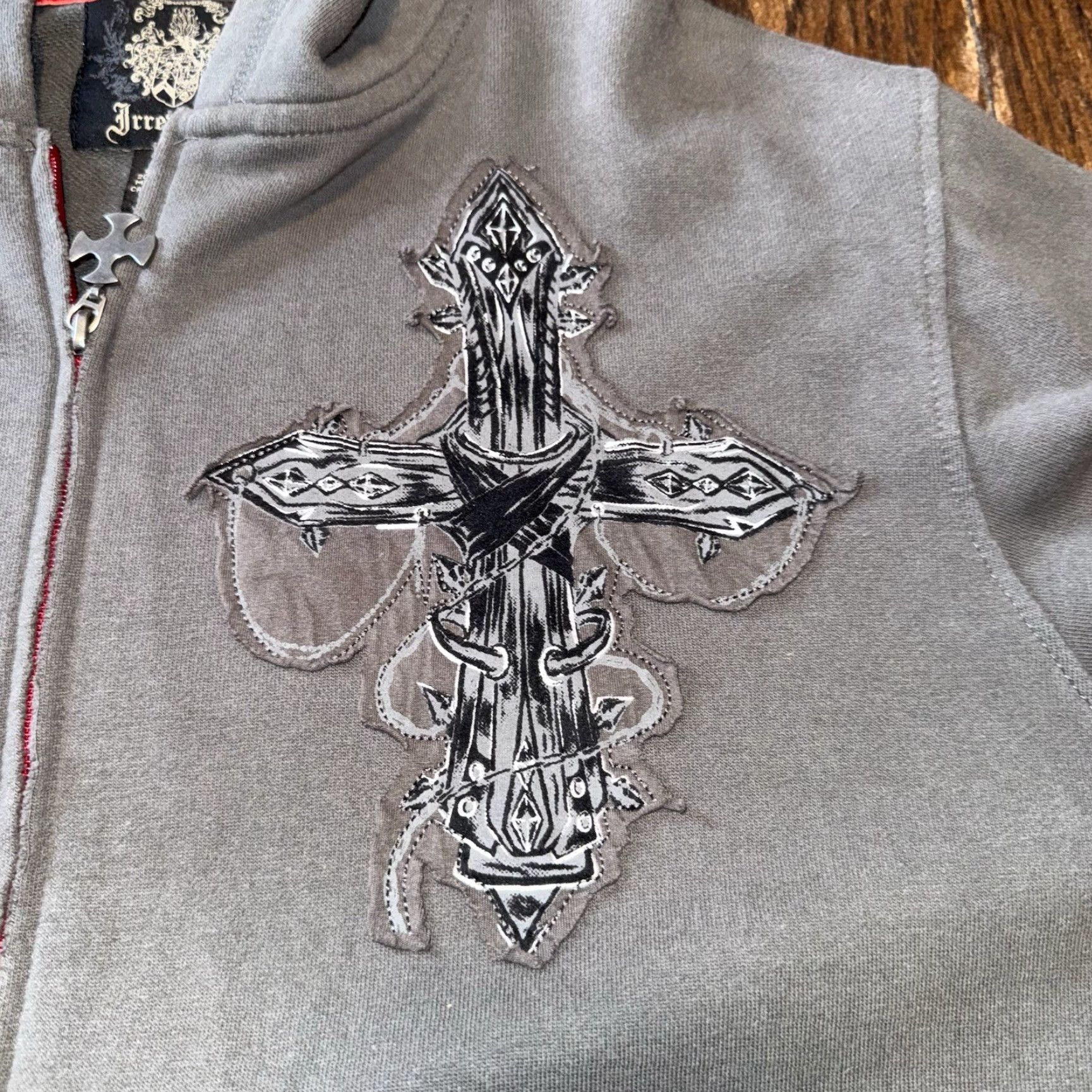 Vintage Irreverent Hoodie Mens Large Gray Gothic Cross Grunge Full Zip Y2K Size US L / EU 52-54 / 3 - 4 Thumbnail