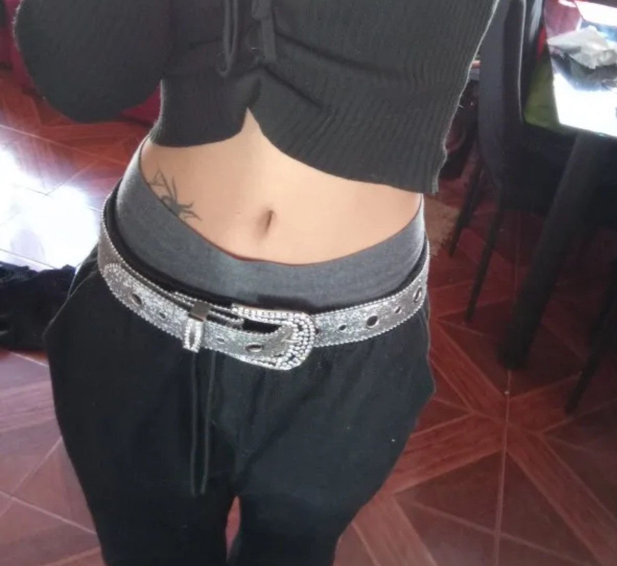 Leather Rhinestone PU Leather Belt Size ONE SIZE - 4 Thumbnail