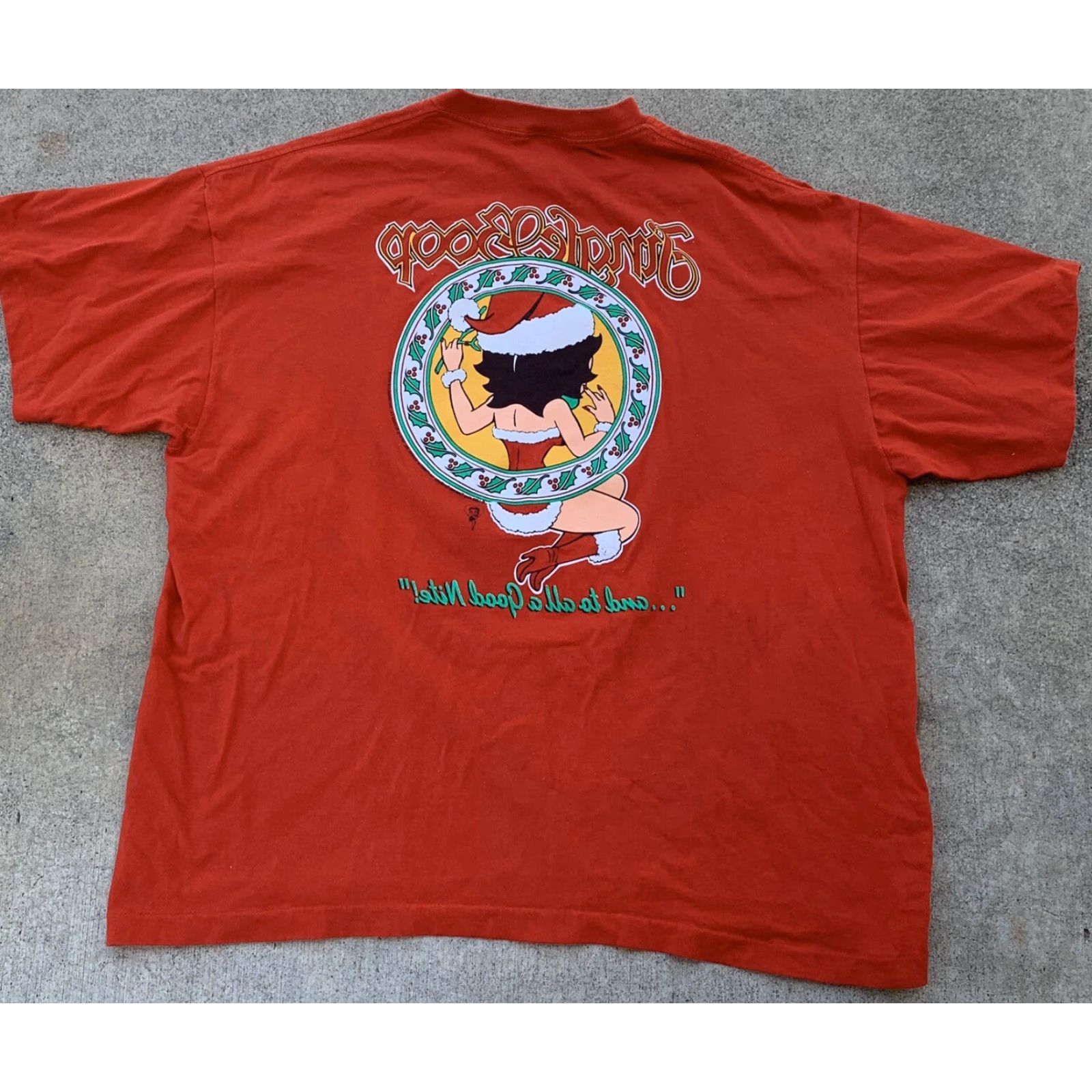 Vintage VINTAGE Jingle Boop And To All A Good Nite T Shirt Front Back Graphics Betty XXL Shirt Mens Red 1993 Christmas Betty Boop Jersey Cotton NJ Croce Size US XXL / EU 58 / 5 - 7 Thumbnail