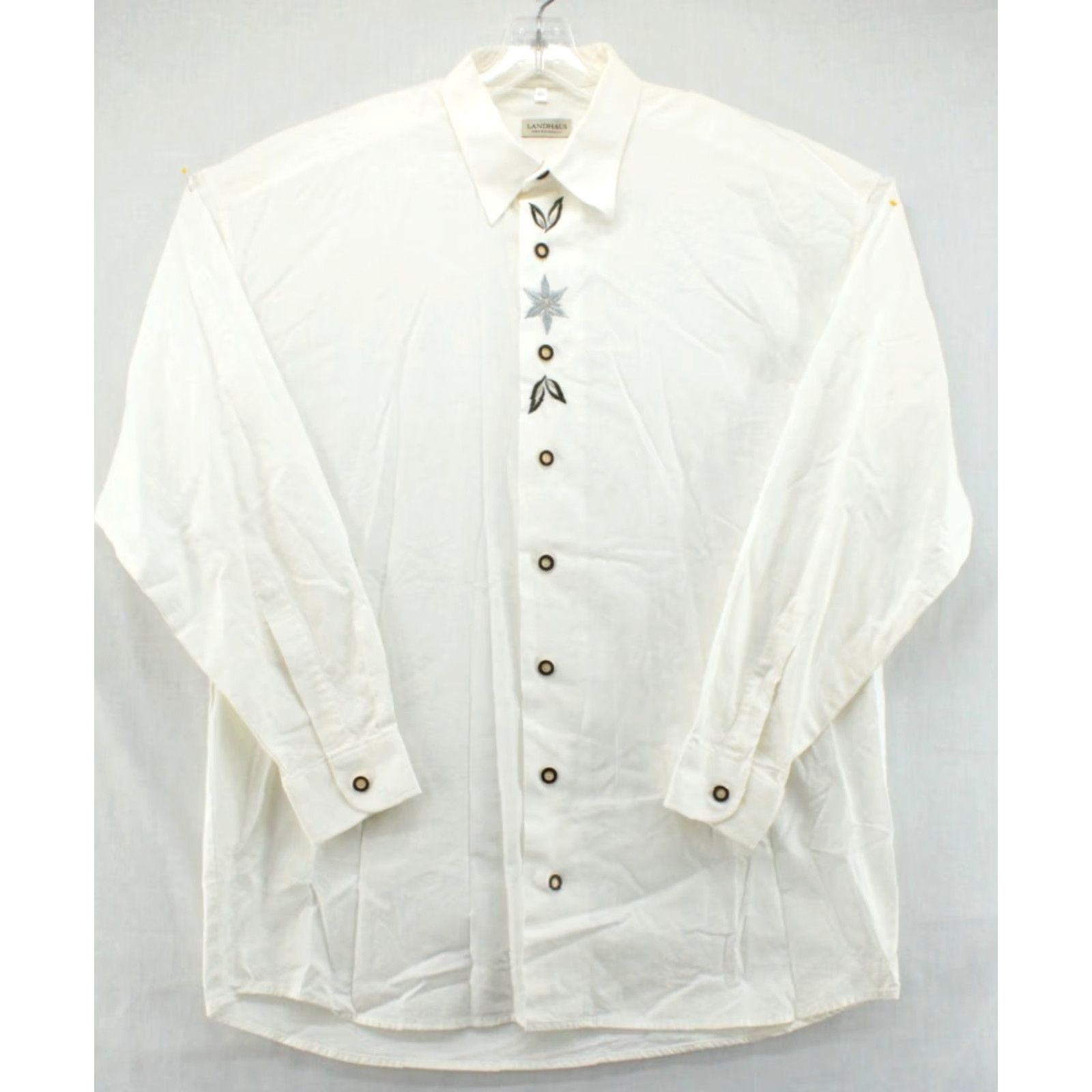 Vintage VINTAGE Landhaus Shirt Men's Large Long Sleeve Button Up Embroidered Star 100% Cotton Beige Size US L / EU 52-54 / 3 - 2 Thumbnail