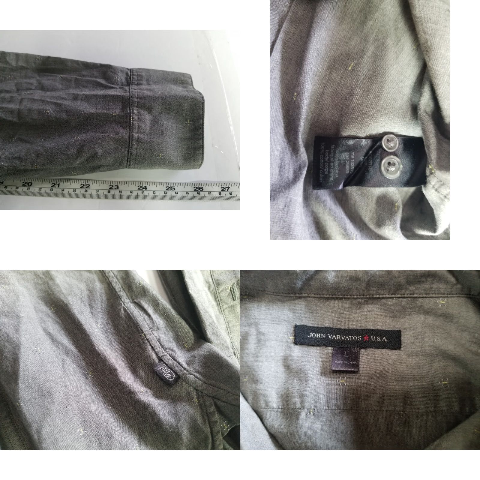 John Varvatos John Varvatos Shirt Mens Large Button-Up Gray Dress Casual Long Sleeve Old? Size US L / EU 52-54 / 3 - 8 Thumbnail